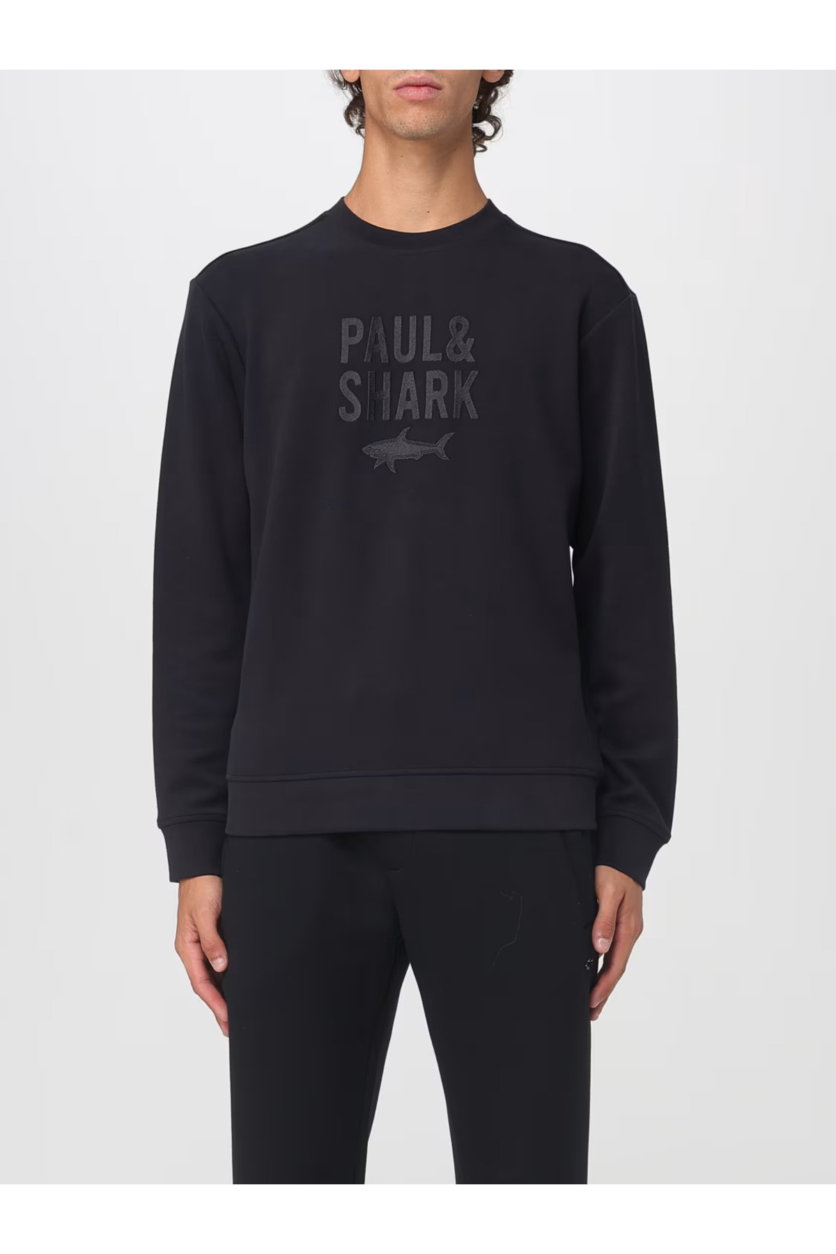 پال اند شارک سویشرت مردانه نخی مشکی با لوگوی جلو، یقه گرد، آستین بلند ۱۵۳۱۱۸۳۹-۰۱۱