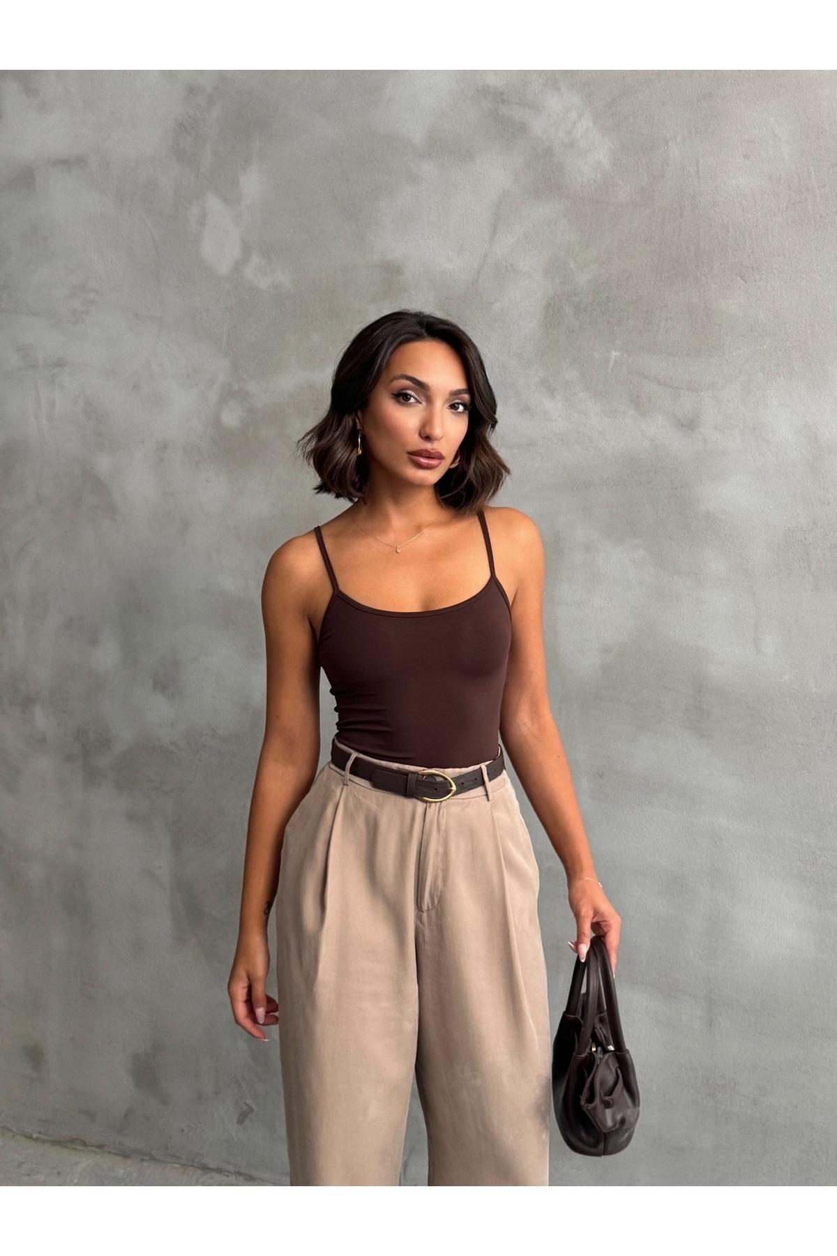 The Base  Kadın Kahve Scuba Atlet Boy İp Askılı Top - Görsel 6