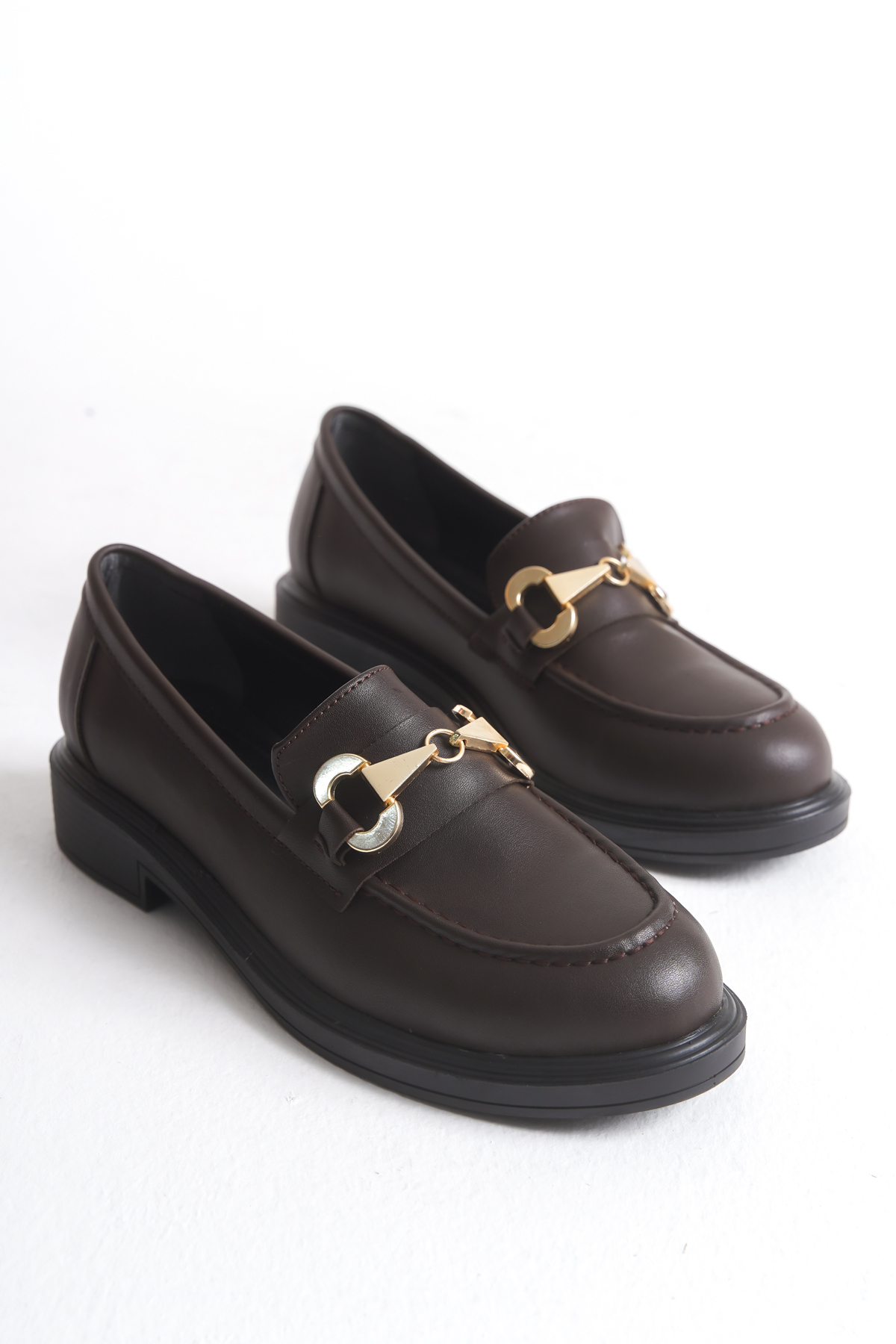 Women's Special Design Thick Sole Gold Buckle Casual Loafer Oxford Shoes