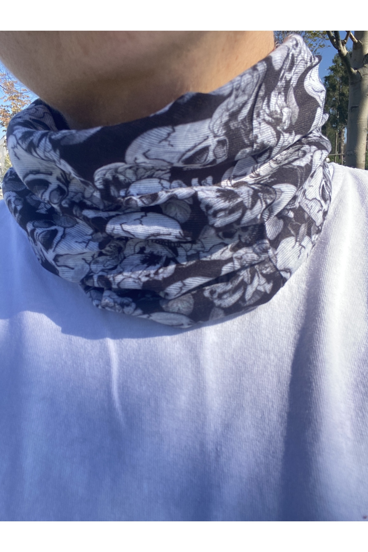 kurukafagift Buff Bandana Kurukafa Siyah Beyaz Motorcu Boyunluk Yüz Koruma Buff