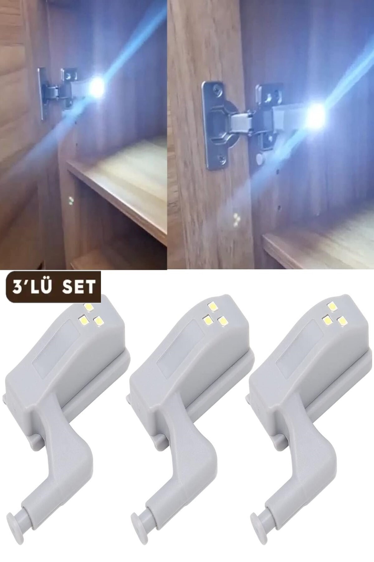 Hyd 3 Adet Gardrop Mutfak Dolap Içi Sensörlü Led Işık Aydınlatma Menteşe Üstü Enerji Tasarruf Lamba