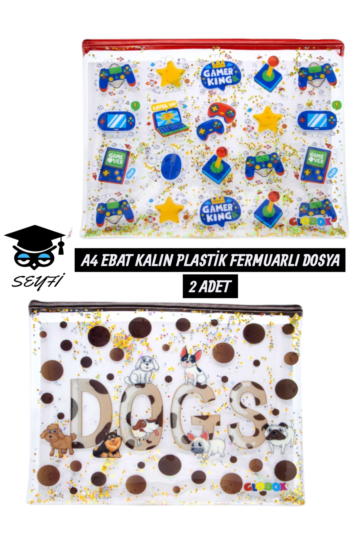 SEYFİKİRTASİYE 20X30 CM A4 EBAT KALIN PLASTİK FERMUARLI DOSYA 2 ADET