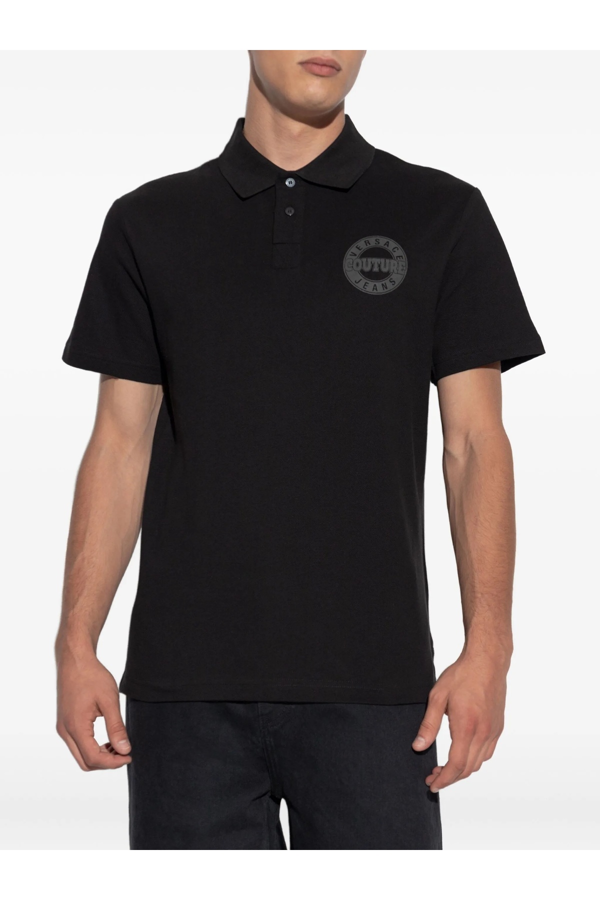 ورساچه تی شرت مردانه یقه گرد طرح لوگودار طرح معمولی نخی آستین کوتاه مشکی گلدوزی شده کد ۷۹GAGT06CJ01T-899