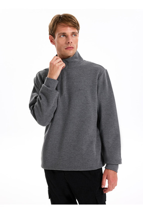 Jeep Dik Yaka Düz Antrasit Melanj Erkek Sweatshırt J5WM-SWT7222
