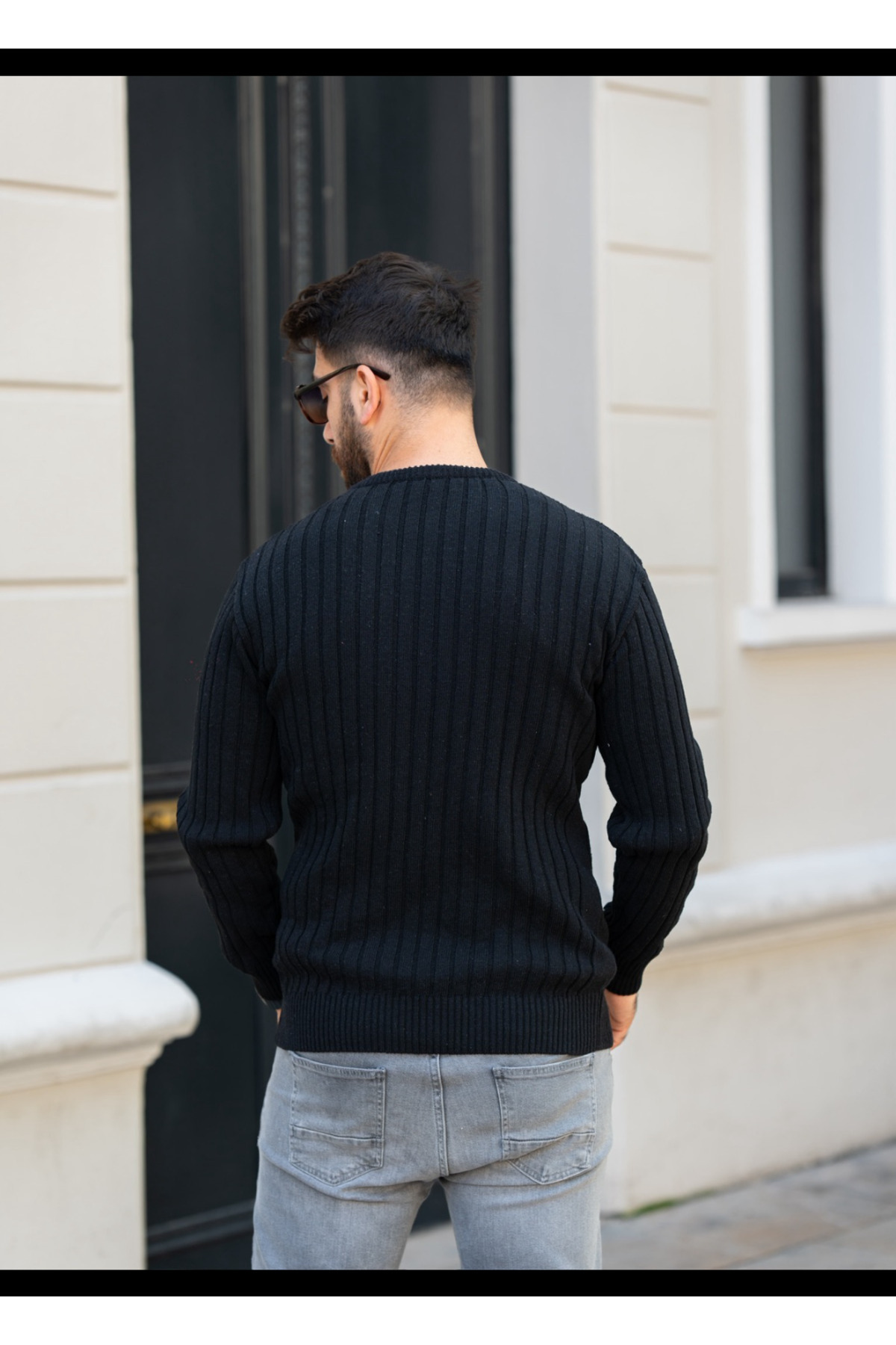 Bisiklet Yaka Triko T-shirt Kazak — مشکی INF-3435 — تصویر 4 از 4