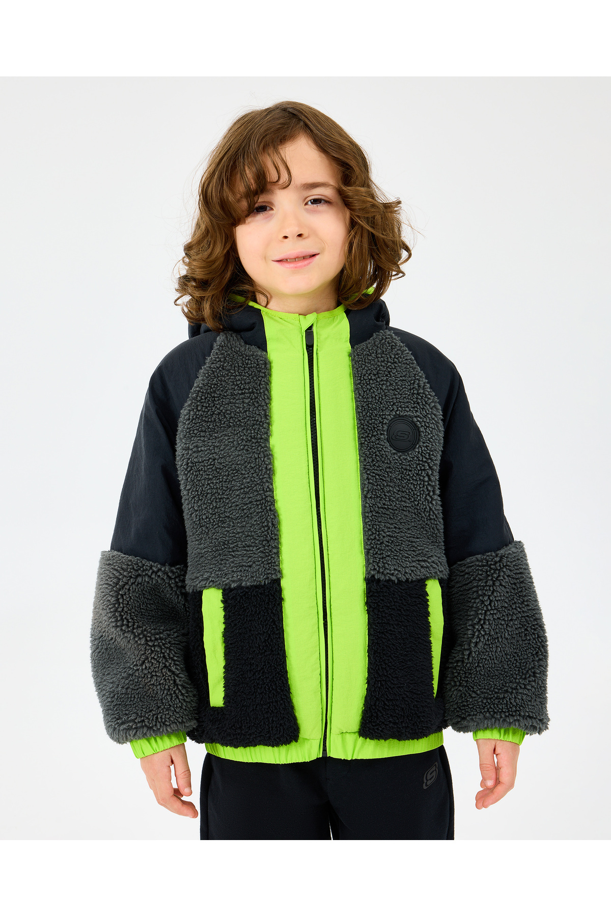 اسکچرز کاپشن مشکی B مدل Outdoor Fleece Full Zip Sherpa Big Boys SK2520045-1602