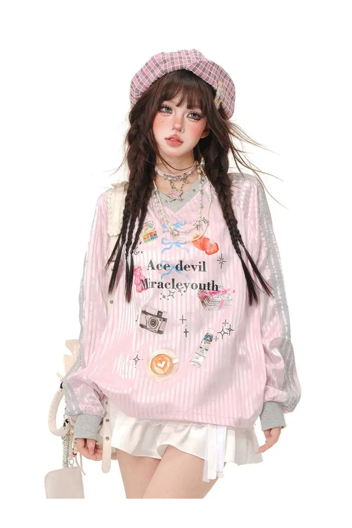 Touz Moda Y2k Ribbon Ace Devil V Yaka Uzun Kollu Jersey Forma