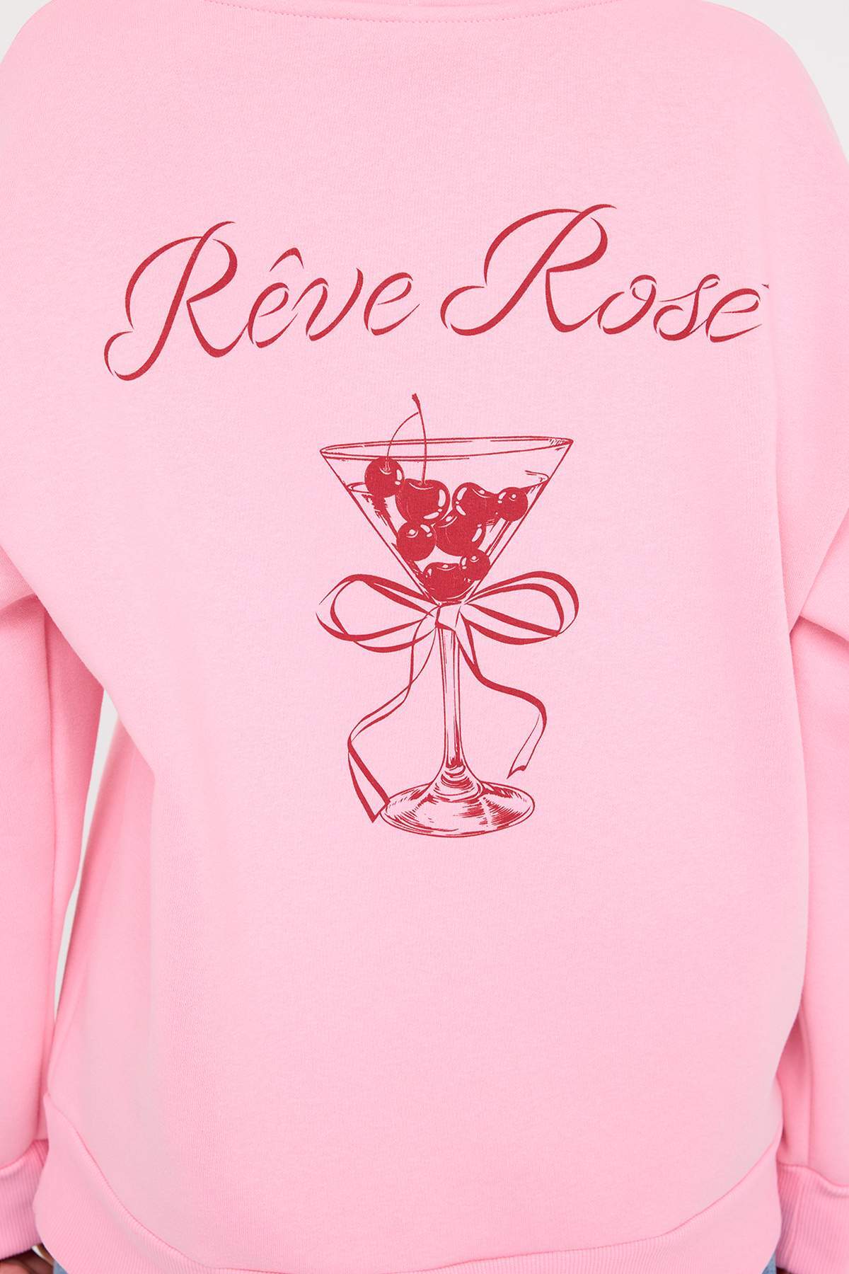 Trendyolmilla  Açık Pembe Sırt ve Ön Baskılı Kapüşonlu Oversize/Geniş Kalıp Örme Sweatshirt TWOAW26SW00042 - Görsel 5