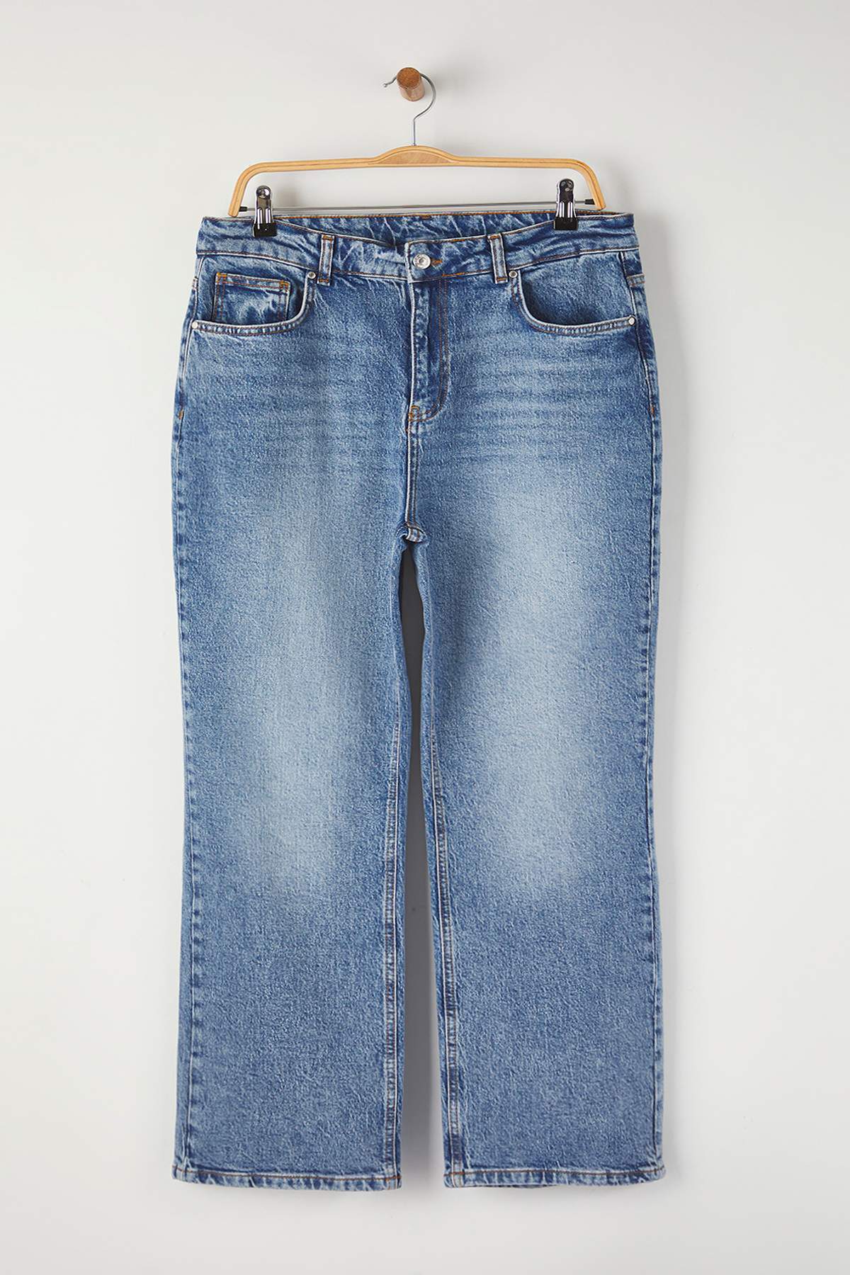 Trendyolmilla  More Sustainable Mavi Yüksek Bel Comfort/Orta Esnek Straight Fit Büyük Beden Jeans TBBAW24CJ00045 - Görsel 5