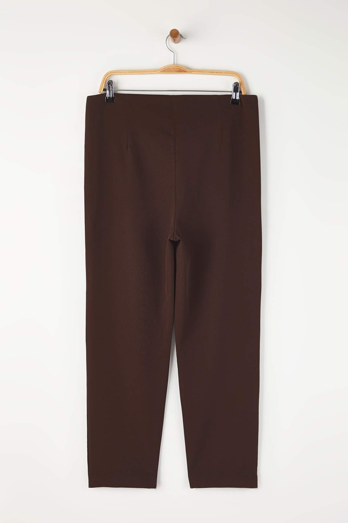 Trendyolmilla  Kahverengi Cigarette Fleto Cepli Dokuma Büyük Beden Kumaş Pantolon TBBAW23AR00015 - Görsel 6