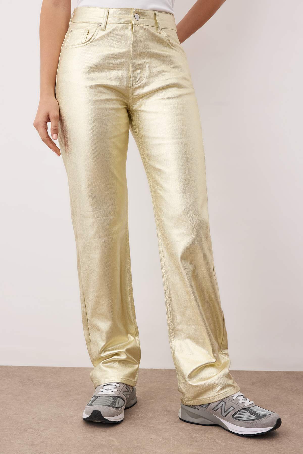 Trendyolmilla  Altın Kaplama Yüksek Bel Straight Jeans TWOAW26JE00155 - Görsel 3