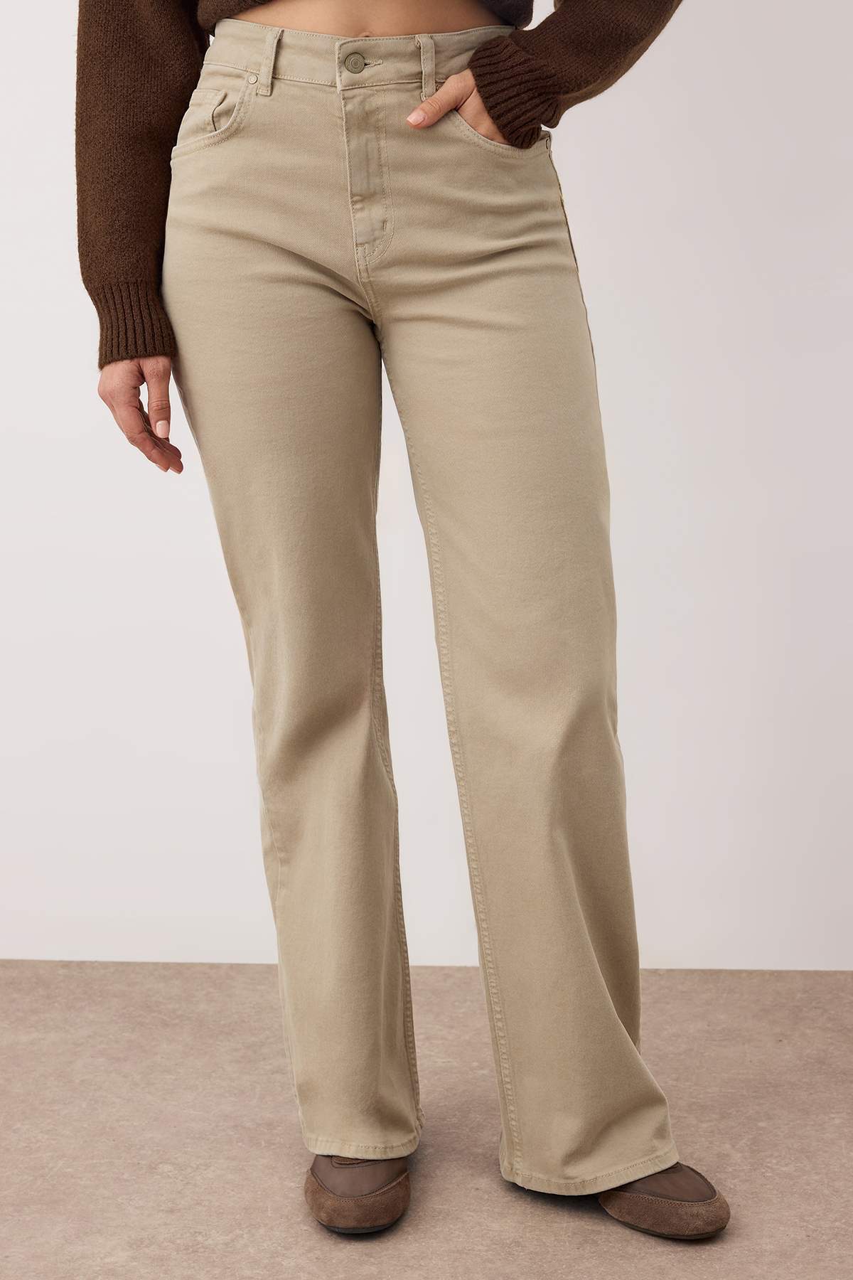 Trendyolmilla  Taş Yüksek Bel Comfort/Esnek Wide Leg Jeans TWOAW25JE00309 - Görsel 3