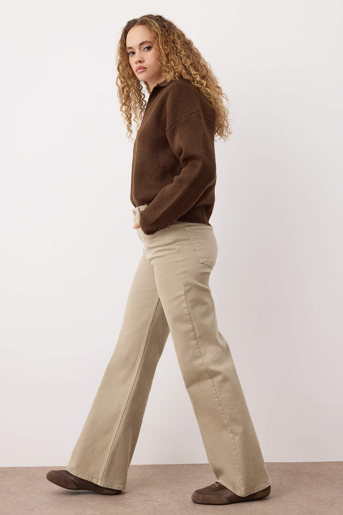 Trendyolmilla  Taş Yüksek Bel Comfort/Esnek Wide Leg Jeans TWOAW25JE00309 - Görsel 2