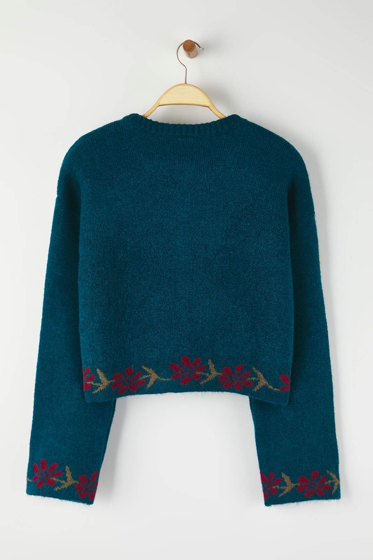 Trendyolmilla  Teen Petrol Yumuşak Dokulu Çiçek Desenli Triko Hırka TWOAW26HI00152 - Görsel 6