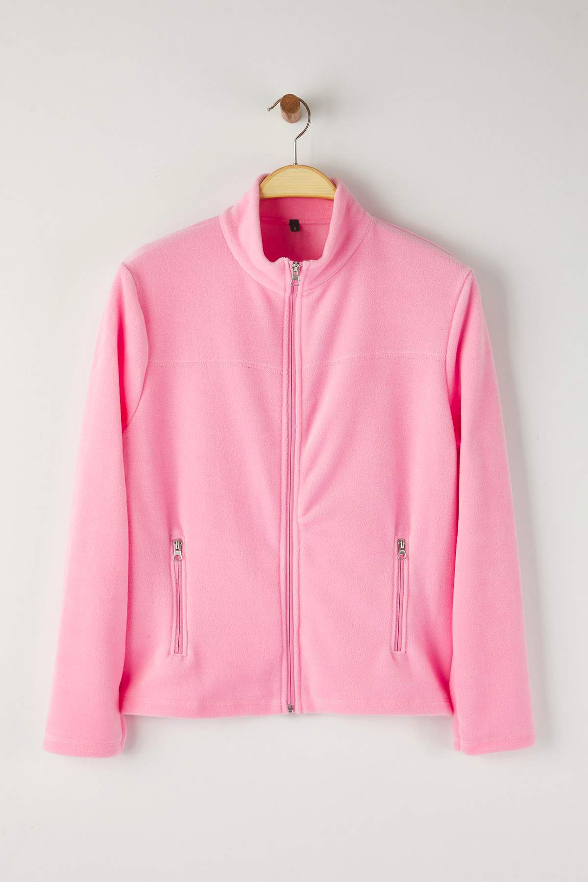 Trendyolmilla  Pembe Polar Düz Dik Yaka Cepli Fermuarlı Regular/Normal Kesim Örme Sweatshirt TWOAW26SW00005 - Görsel 5