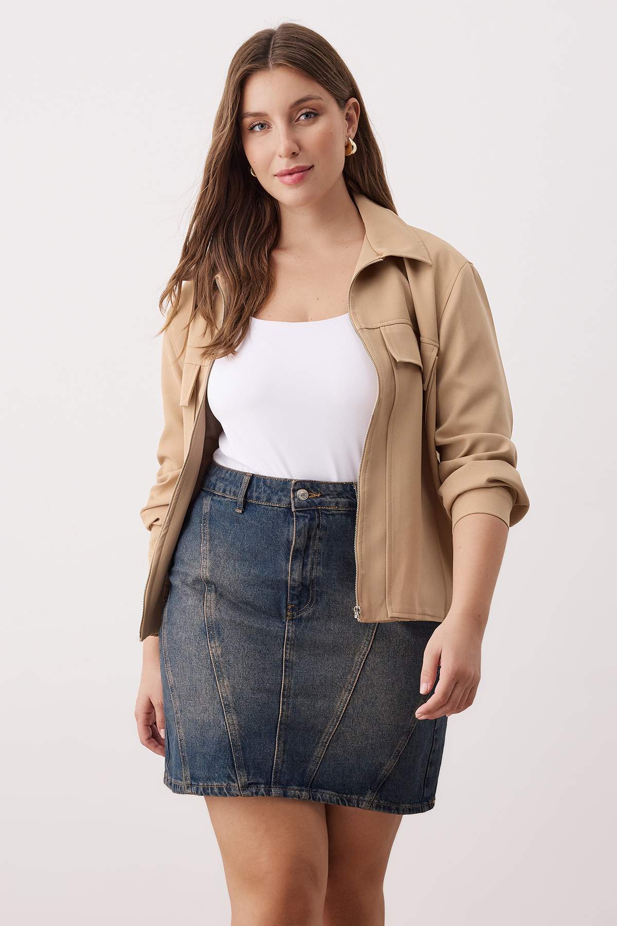 Trendyolmilla  More Sustainable Koyu Mavi Dikiş Detaylı %100 Pamuk Non-Stretch Mini Denim Etek TBBAW26AZ00037 - Görsel 2