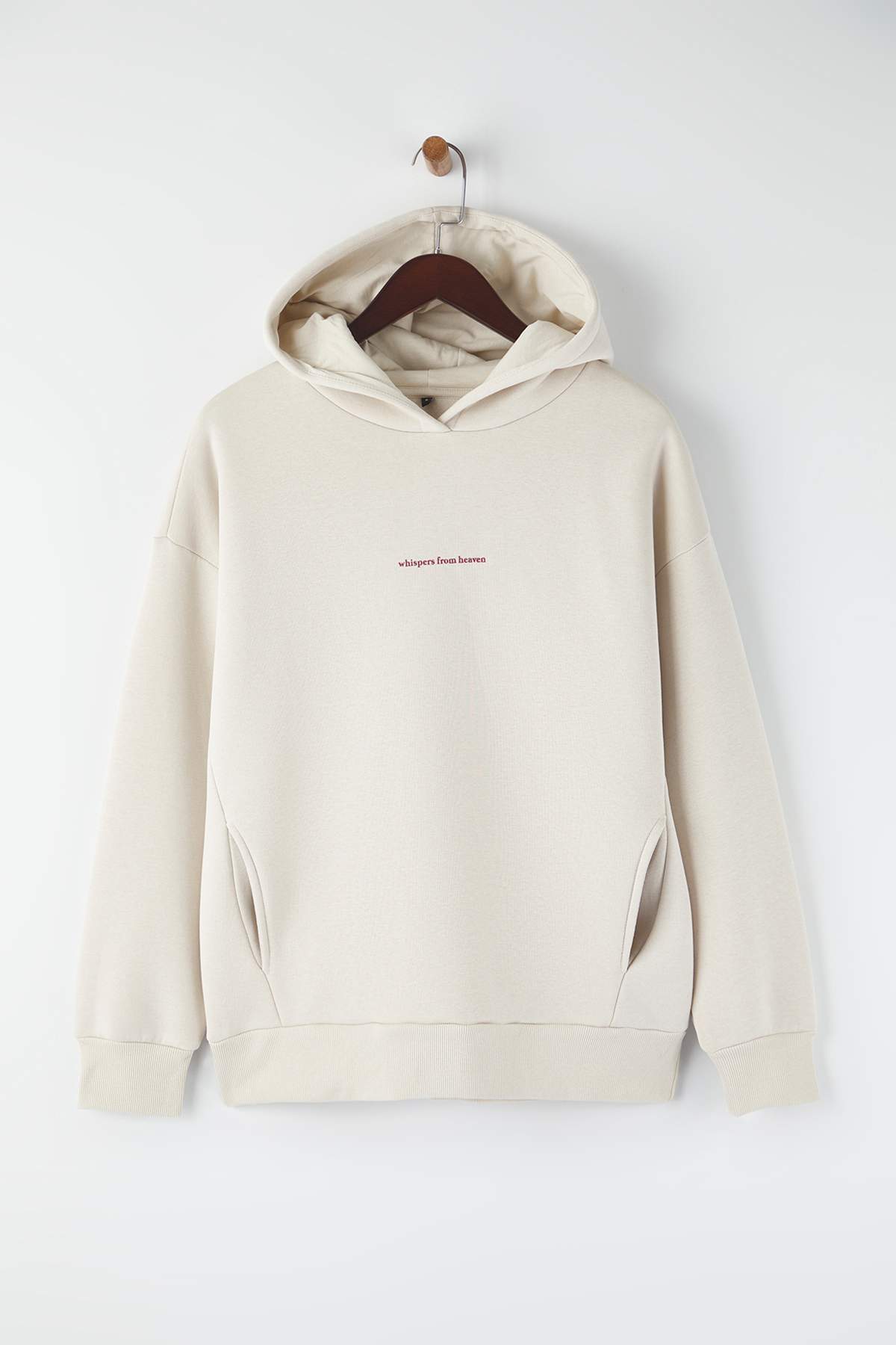 Trendyolmilla  Teen Taş Kapüşonlu Sırt Melek Baskılı Kalın İçi Polarlı Oversize Örme Sweatshirt TWOAW26SW00198 - Görsel 6