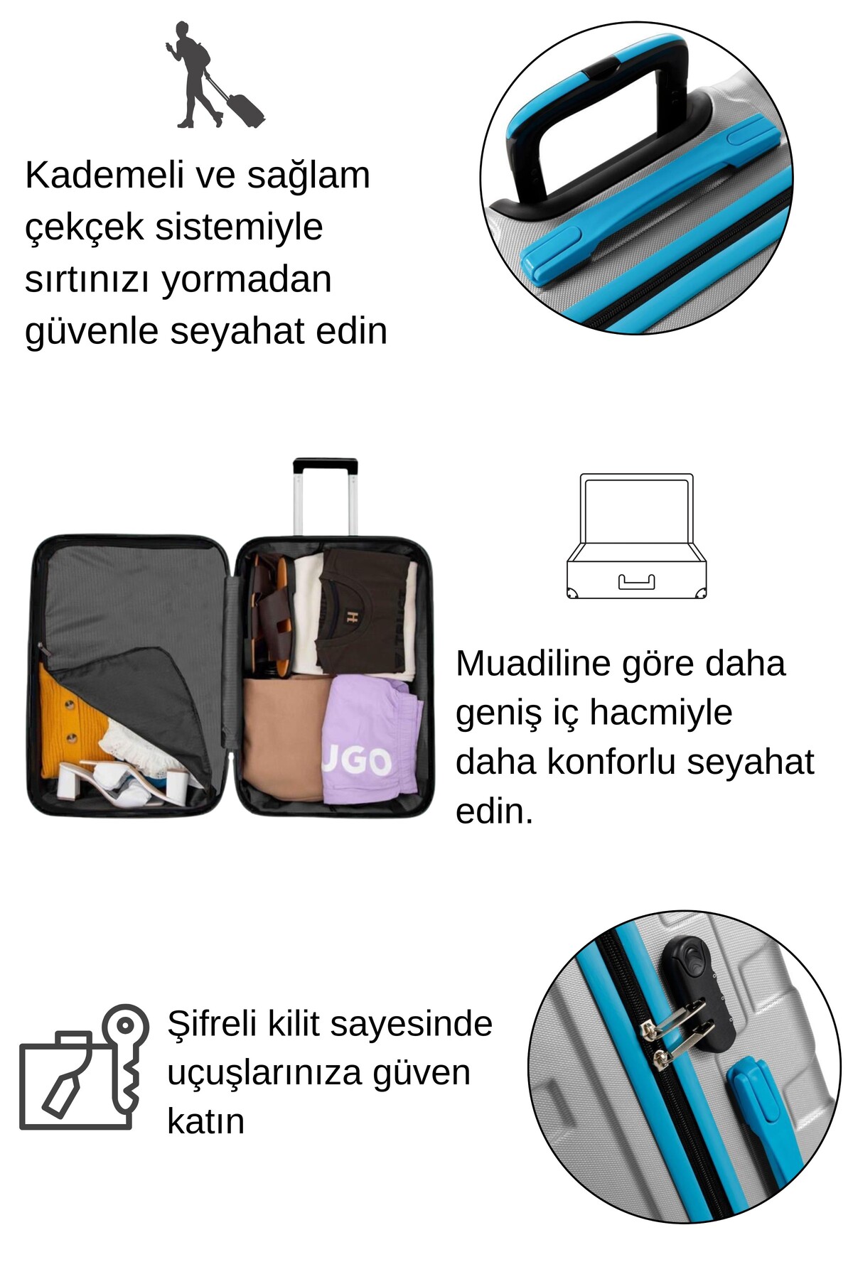 louisiana polo  Kabin Boy Valiz 4x2 Teker Gri 1167 - Görsel 6