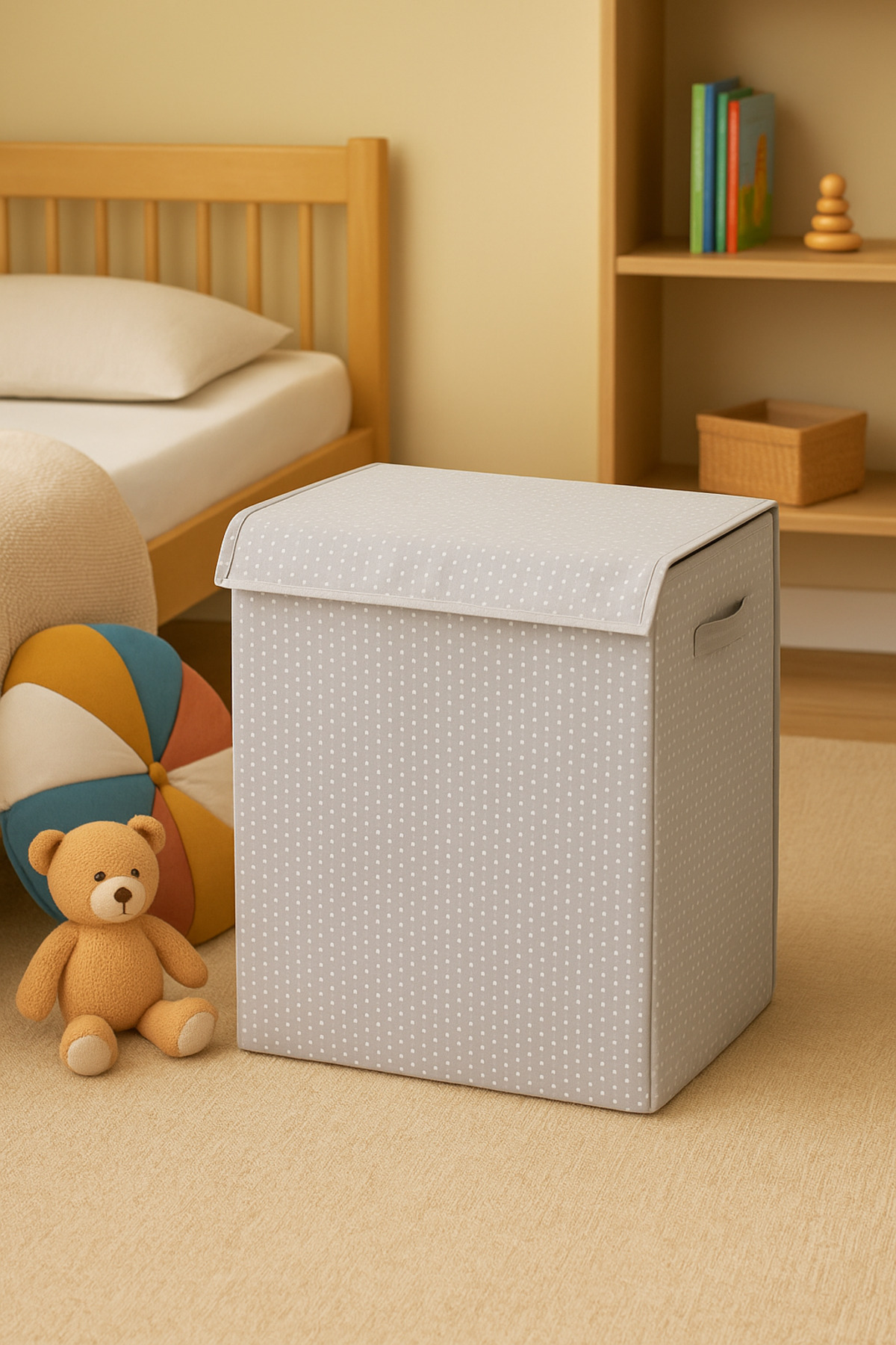 Serstil Kapaklı Çamaşır / Kirli Sepeti, Katlanabilir, Tutma Saplı - Banyo ve Çamaşır Odası İçin İdeal fotoğrafı 3 (önizleme)