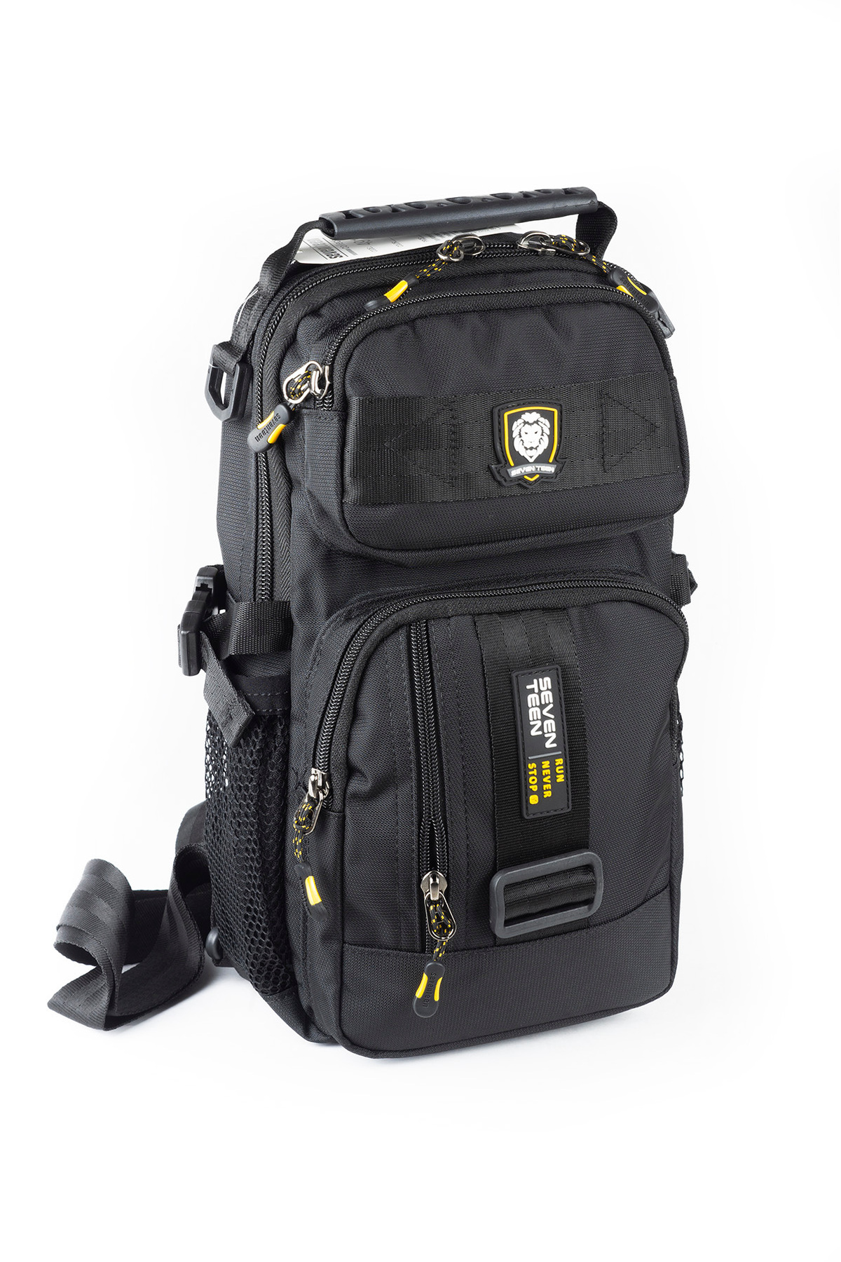 İMAKS  Çokgözlü İmperteks Kumaş Günlük Sırt Çapraz Göğüs El ve Omuz Çantası Unisex Siyah Sarı Body Bag 912 - Görsel 3