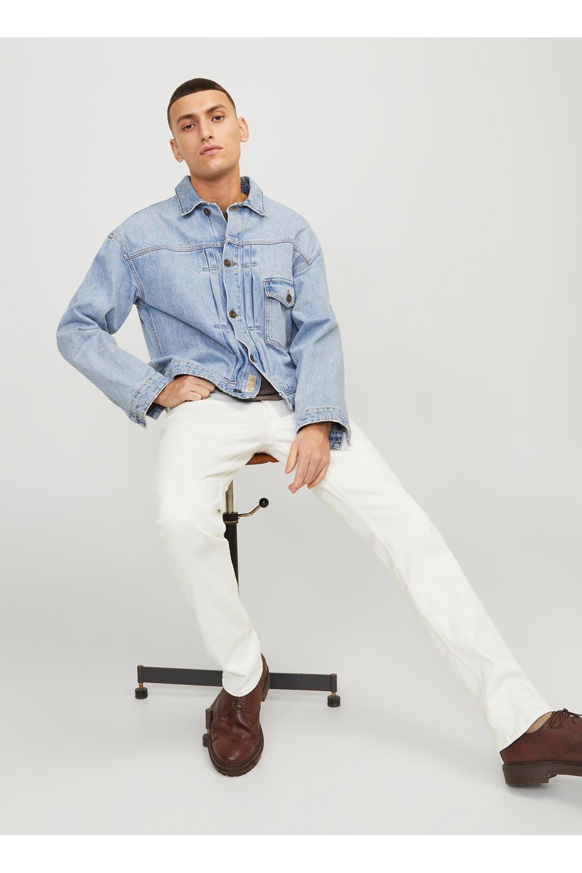 جک اند جونز شلوار جین سفید مردانه JJIGLENN JJEVAN CJ 977 SN Slim Fit با کمر کم