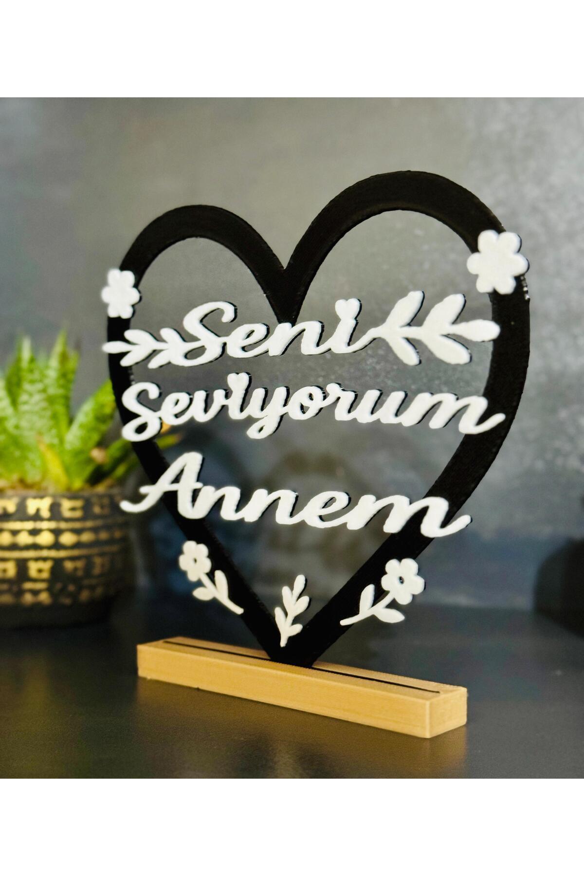 Heart Printed Flower Detailed Gift Decorative Object Desktop Shelf Ornament Special for Mother's Day
