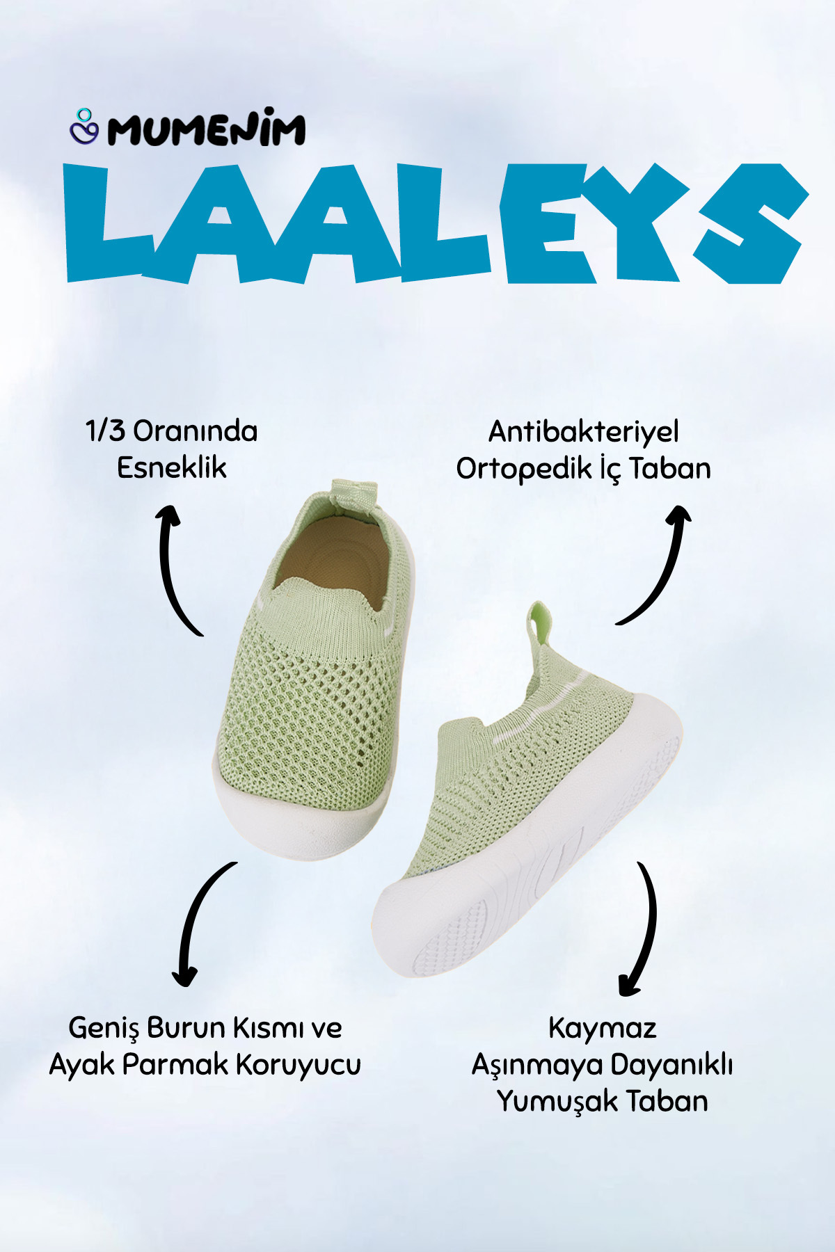 Mumenim Laaleys Unisex Bebek&çocuk Kaymaz Ortopedik Taban Mavi Ilk Adım Ayakkabısı Spor Sneaker fotoğrafı 2 (önizleme)
