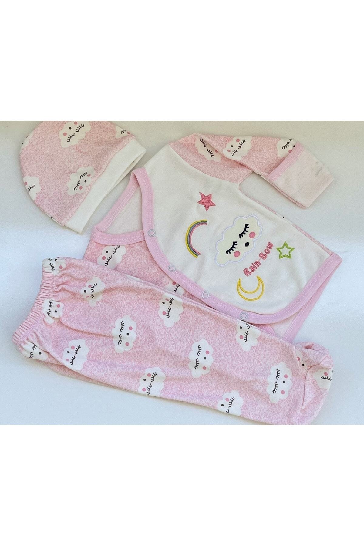 anne dokunuşu gibi KUZUM BEBE Pembe Bulutlu Yenidoğan 3’lü Hastane Çıkışı Pamuk Takım... fotoğrafı 5 (önizleme)