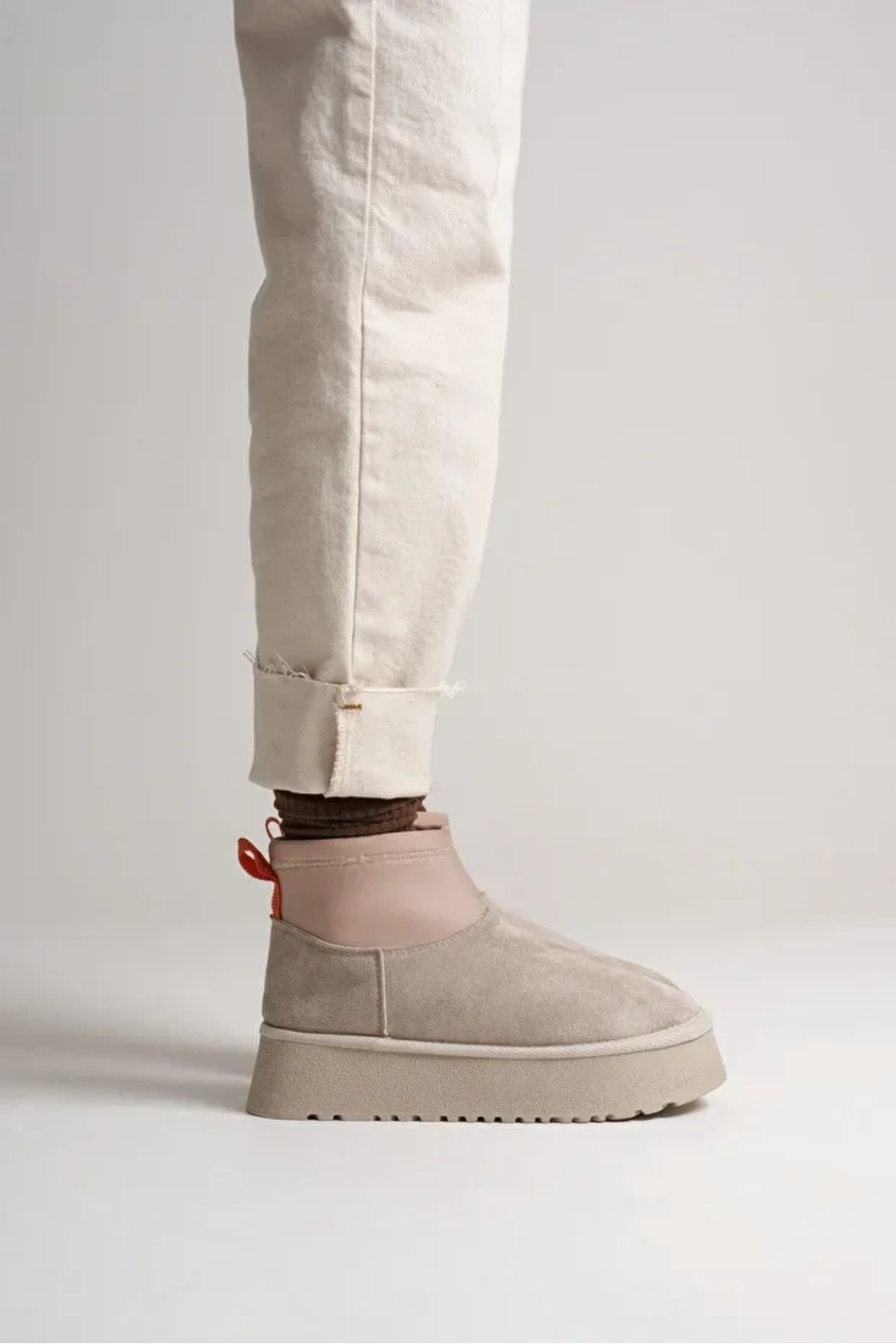 Ayakkabı Delisiyim Dámské boty béžové semišové strečové – vnitřní vlna, silná podrážka, hřejivé, Heribo