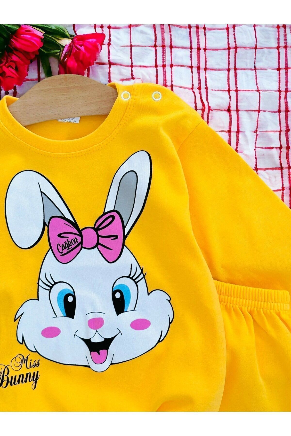 Ege Bebek Kız Bebek Mevsimlik Uzun Kollu Sevimli Tavşan Baskılı Sweathirt Alt Üst Takım fotoğrafı 4 (önizleme)