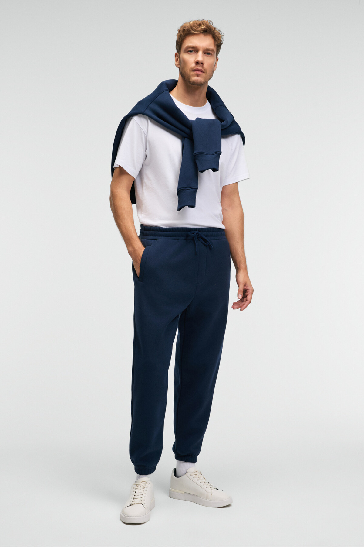 GRIMELANGE  ANSEL Erkek Lastikli Dar Paça Üç Cepli Yumuşacık Organik Pamuklu Lacivert Eşofman Altı - Görsel 5