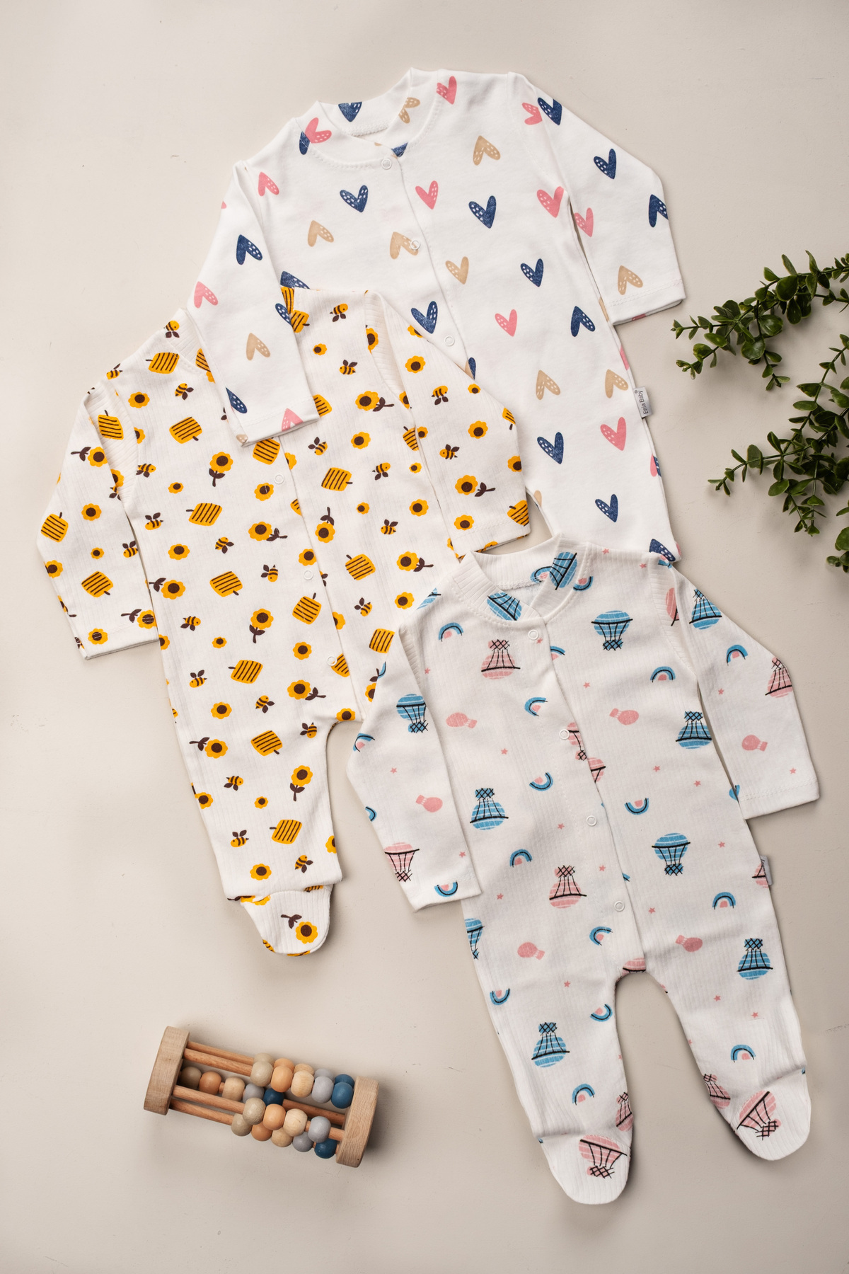 ENİA BABY Kız Erkek Bebek Desenli Renkli 3lü Tulum Takımı Yenidoğan Kıyafet 0-3 ay