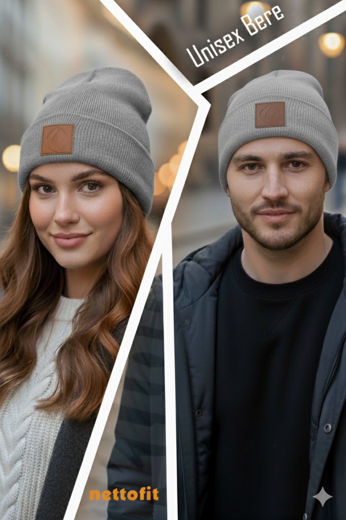 nettofit Unisex Kışlık Deri Etiket Detaylı Gri Melanj Yün Bere görsel 2