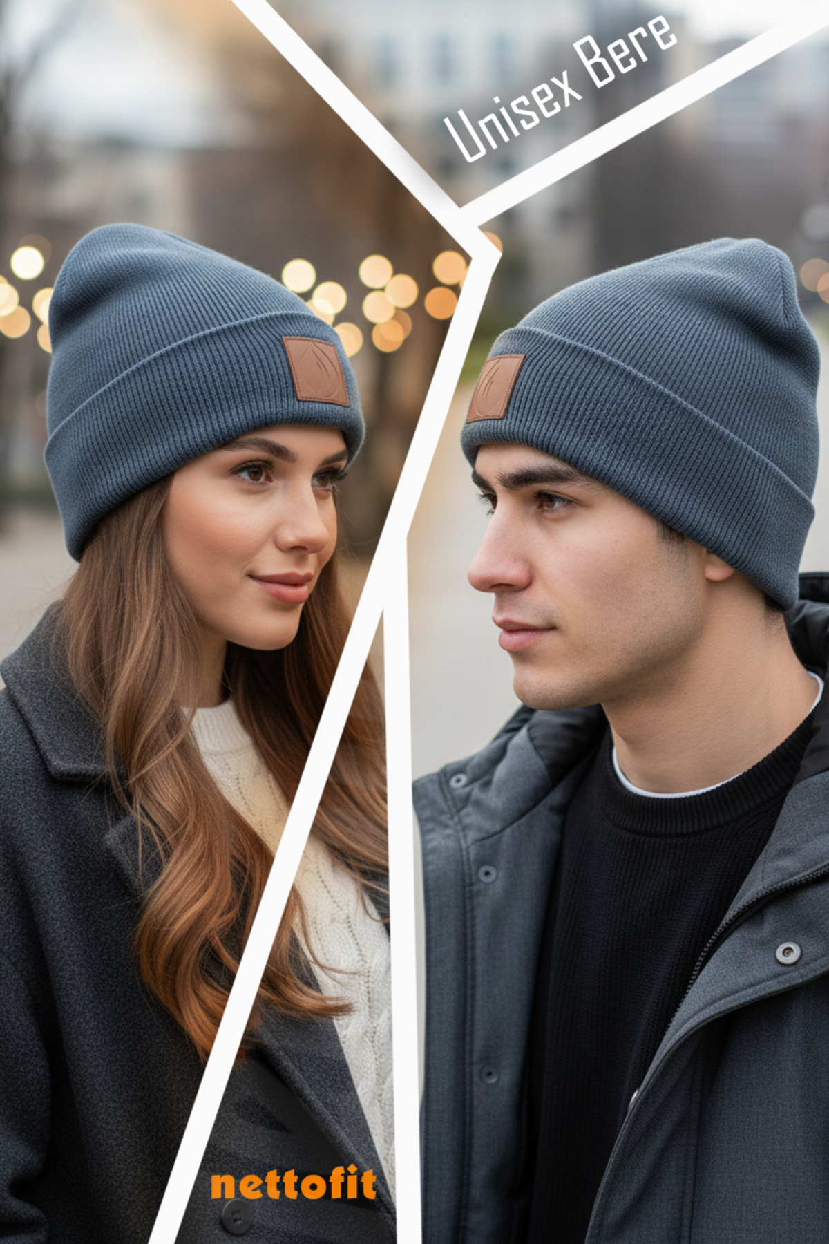 nettofit Unisex Kışlık Deri Etiket Detaylı Indigo Yün Bere görsel 4