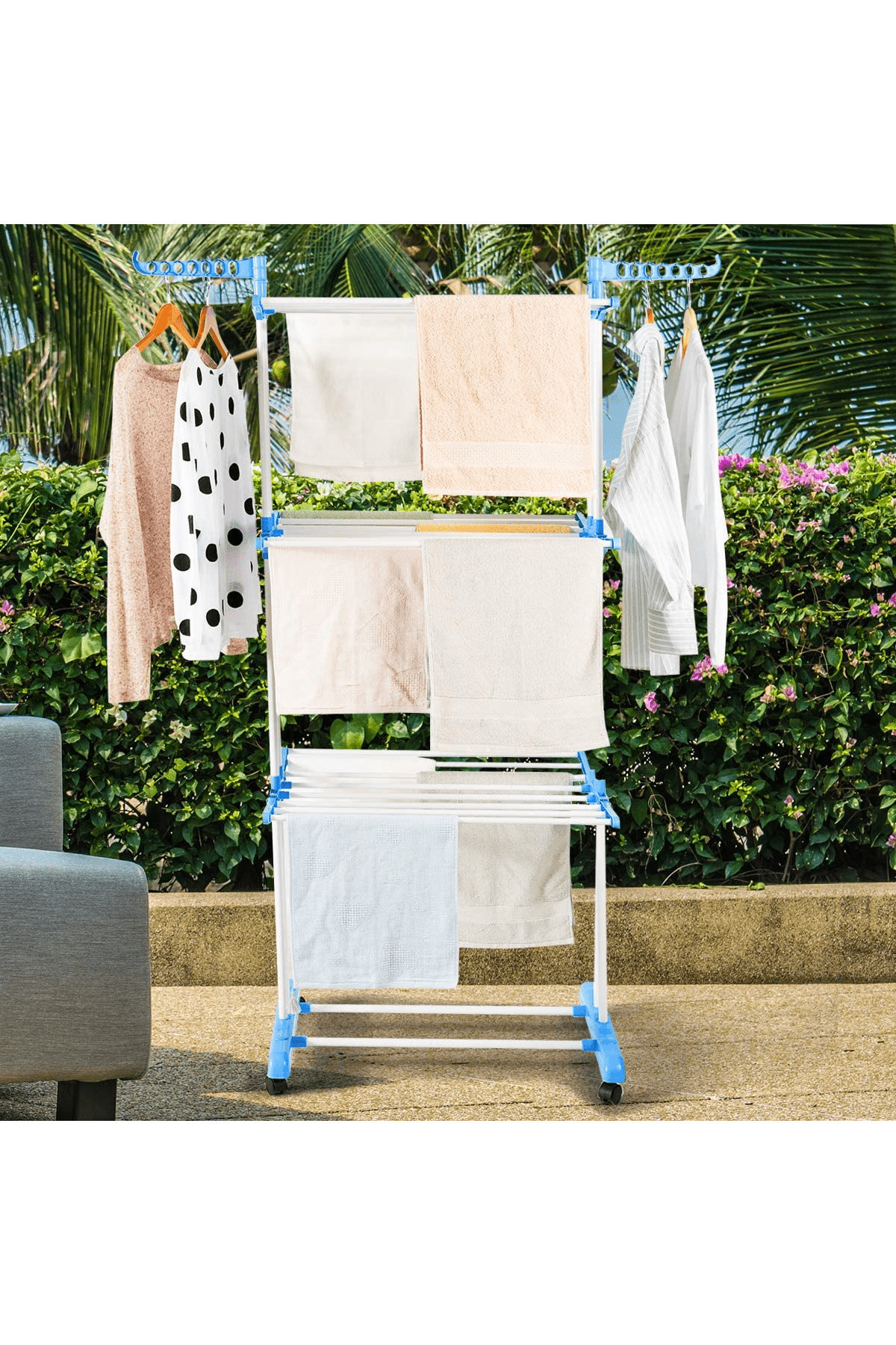 Promagg Uscător vertical și pliabil de rufe, mobil, cu suport pentru umerașe, înălțime 170 cm