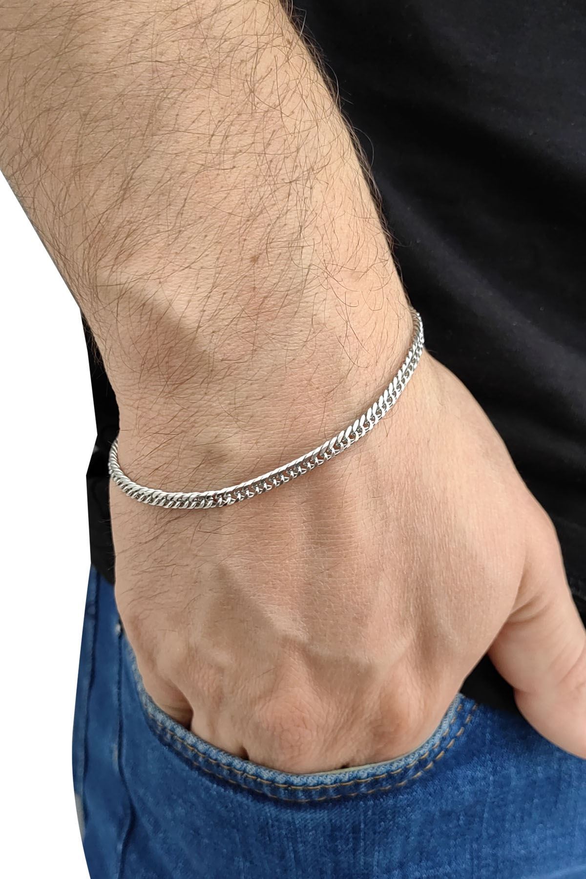 Chavin 4 mm. 21 cm. Gri Çelik Erkek Bileklik es34 görsel 3