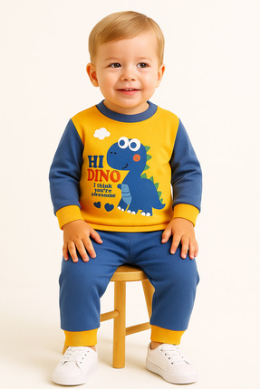 aden kids Erkek Çocuk Dinozor Baskılı Pamuklu Penye Pijama Takımı 0-5 Yaş – M...