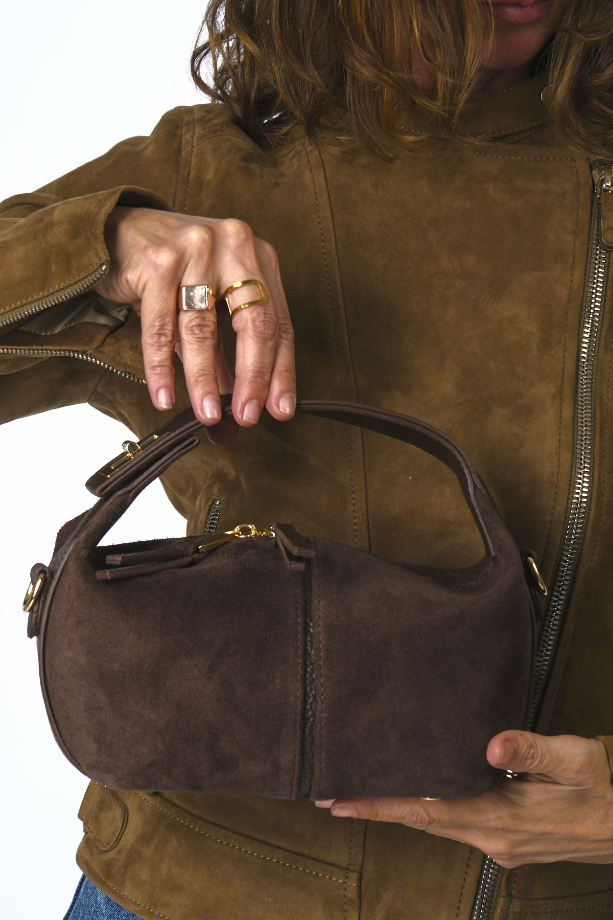 ABBRA Dámská malá taška z pravé semišové kůže s popruhem přes rameno