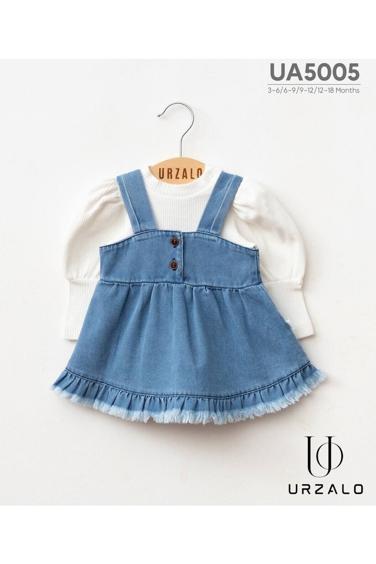 urzalobaby Püsküllü kot jile elbise %100 pamuklu fotoğrafı 3 (önizleme)