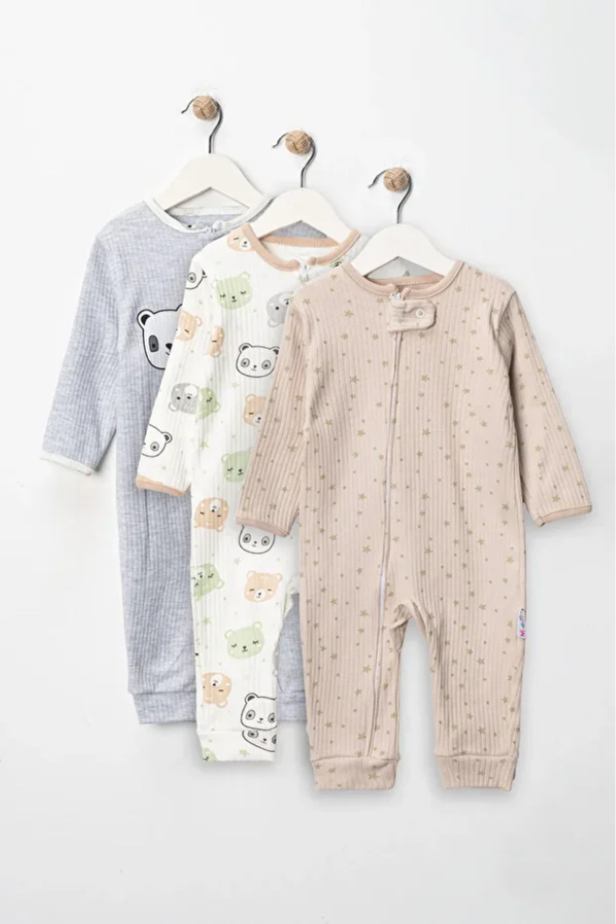 100% Cotton 9-12-18 Panda Organic 3-Piece Footless Cuffed Jumpsuit (Baby Boy Girl)