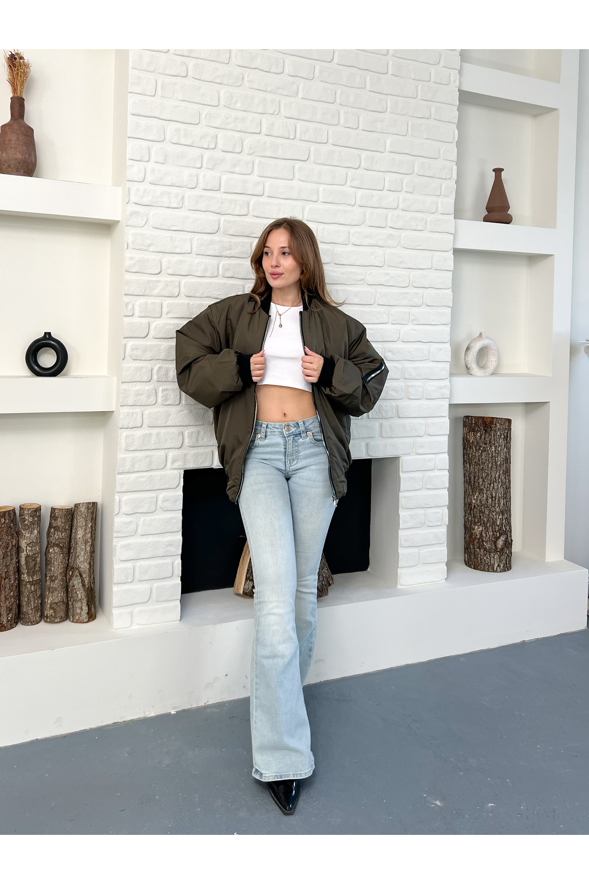 OTAKU  Unisex Trend Oversize Haki Bomber Ceket - Görsel 6