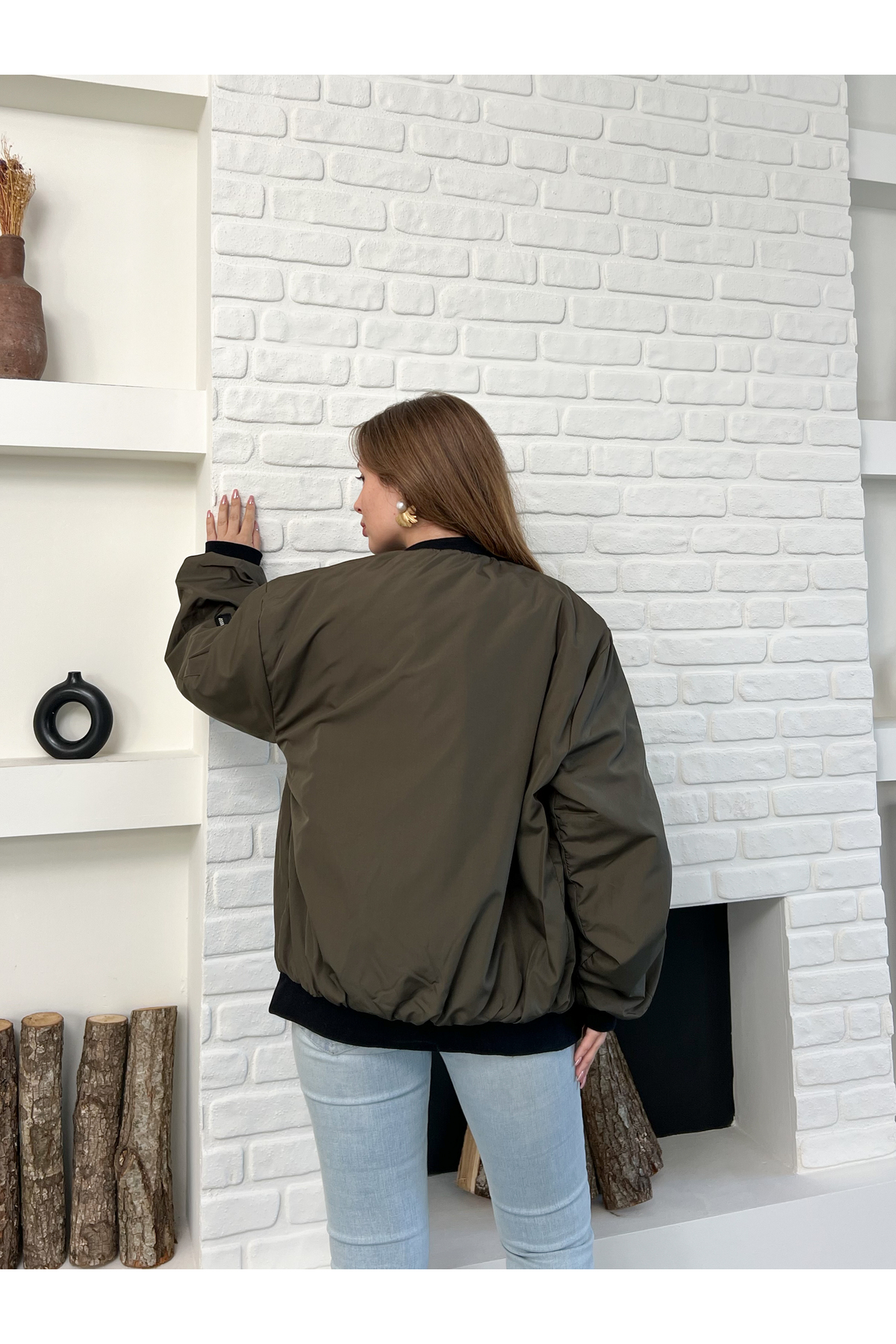 OTAKU  Unisex Trend Oversize Haki Bomber Ceket - Görsel 9