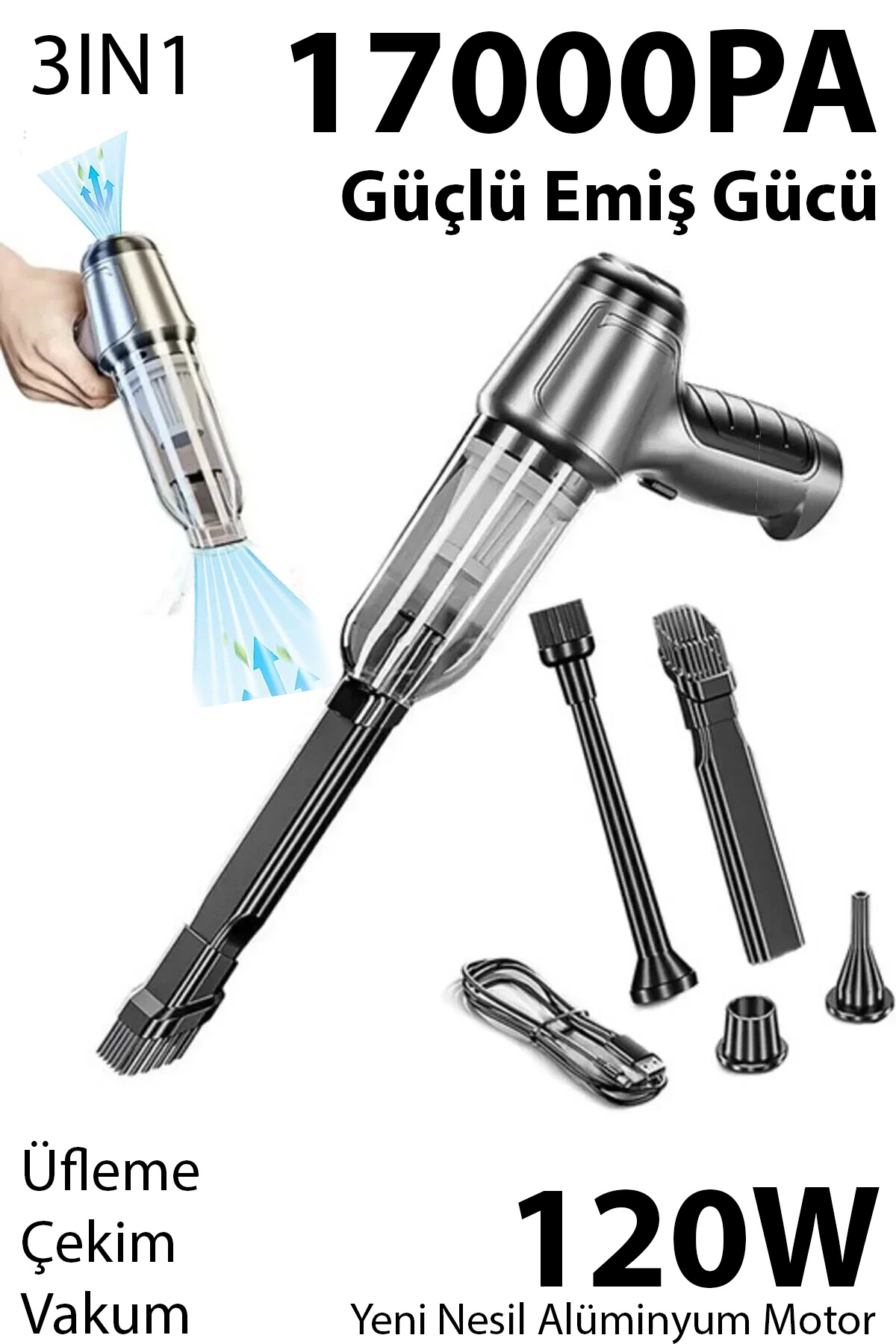 Ally ST-6645 Pro 17000Pa Portatif Ev ve Araç Şarjlı El Süpürgesi FÜME