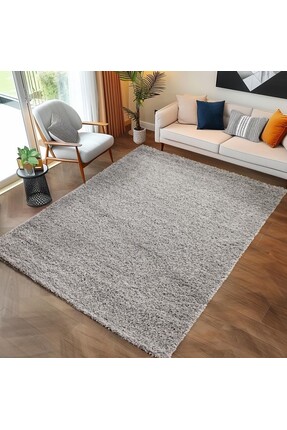Carpettex Halı Yüksek Tüylü 30 mm Hav Yüksekliğinde Düz Açık Gri Renkli Shagg...