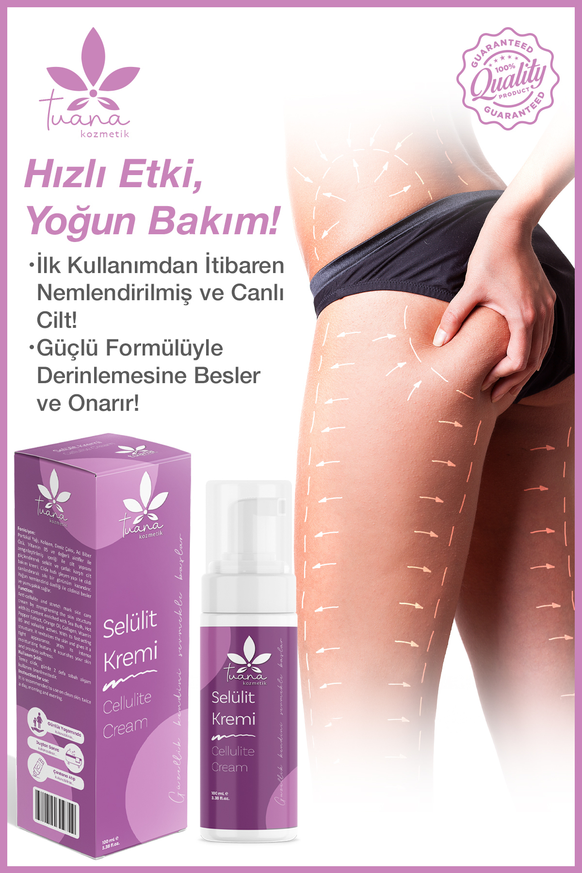 Sıkılaştırıcı, Selülit Ve Çatlak Önleyici Vücut Şekillendirici Krem 100 ml — SELÜLİT TUANA — تصویر 7 از 9