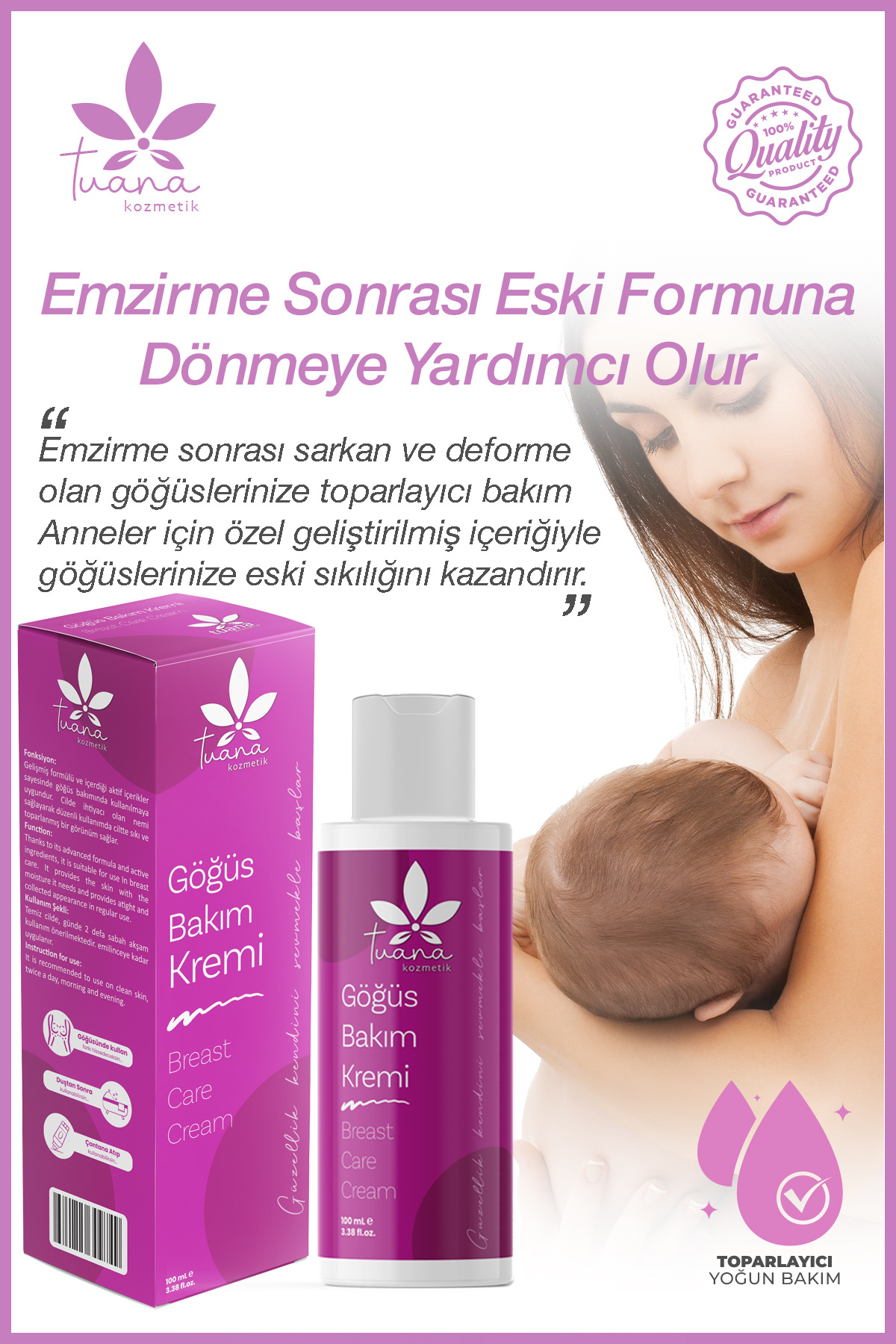 Tuana Kozmetik Göğüs Ve Kalça & Dolgun Görünüm , Sıkılaştırıcı Göğüs Bakım Kremi 100ml fotoğrafı 7 (önizleme)