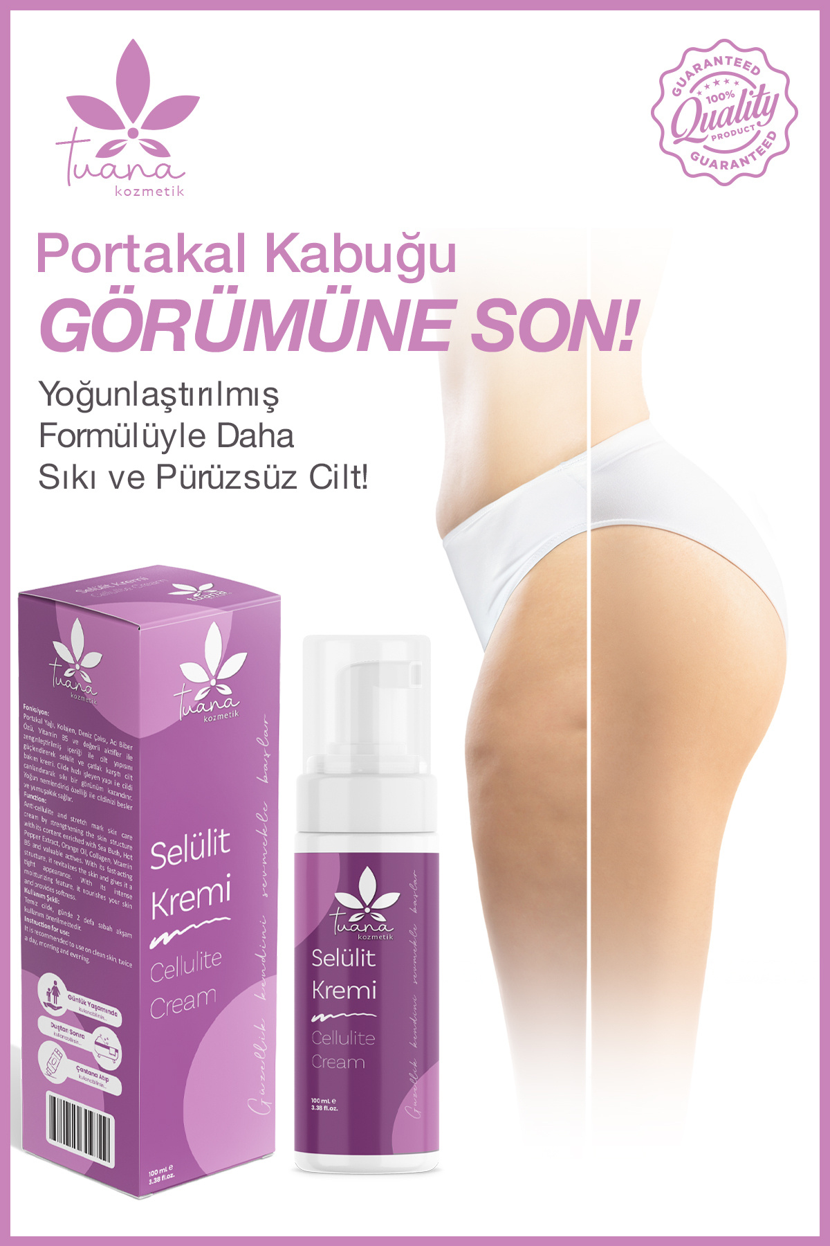 Sıkılaştırıcı, Selülit Ve Çatlak Önleyici Vücut Şekillendirici Krem 100 ml — SELÜLİT TUANA — تصویر 5 از 9