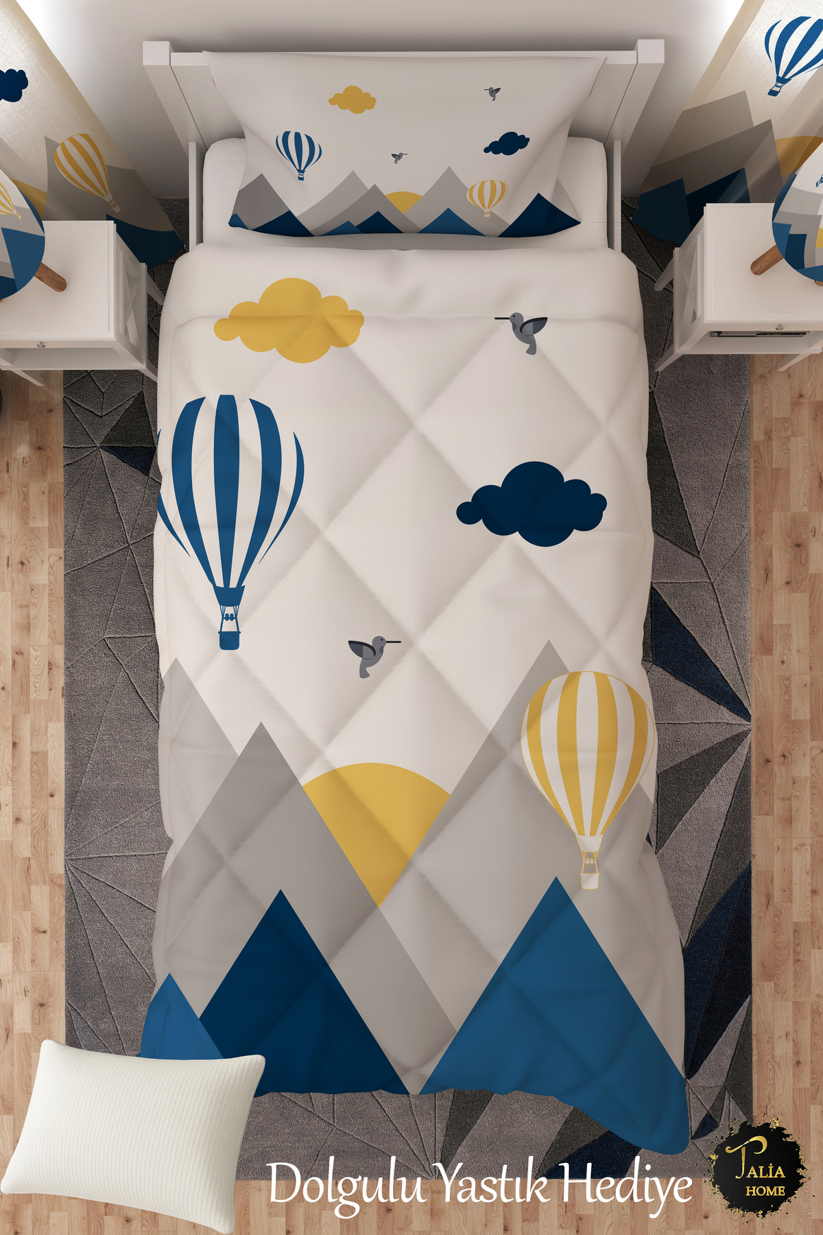 Talia Home Mavi Kuş Vadisi Dağ Desenli Tek Kişilik Çocuk Yorganı Uyku Seti fotoğrafı 2 (önizleme)