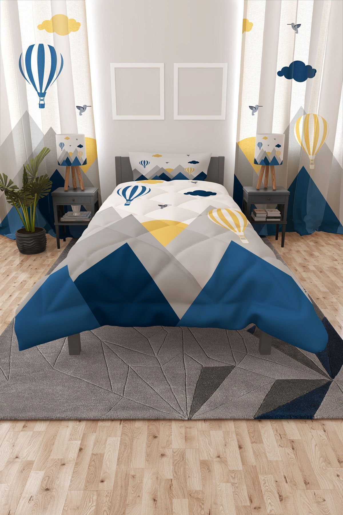 Talia Home Mavi Kuş Vadisi Dağ Desenli Tek Kişilik Çocuk Yorganı Uyku Seti fotoğrafı 4 (önizleme)