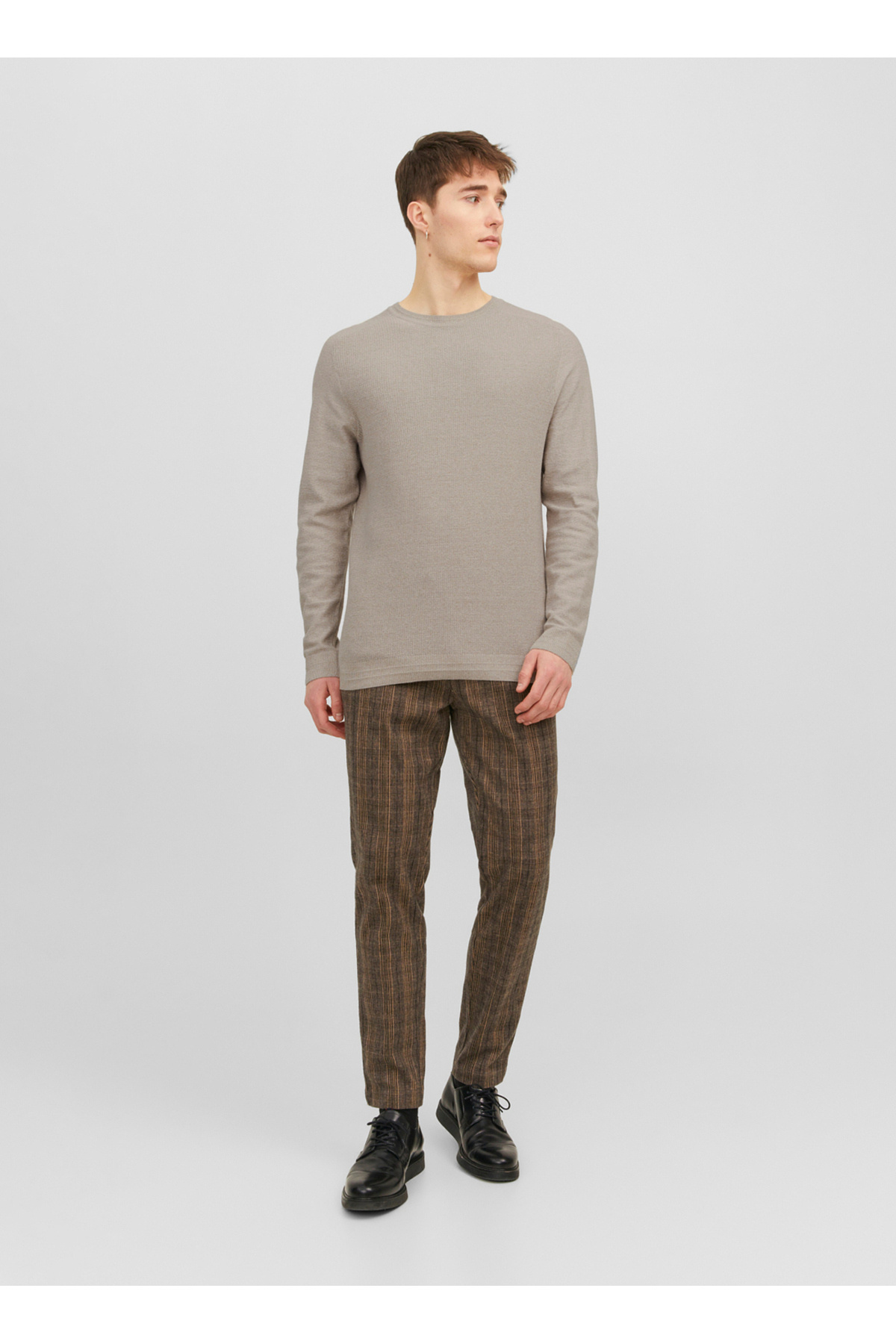جک اند جونز پلیور مردانه یقه استاندارد Stone 12240711_JPRBLAANDERSON KNIT STRUCT